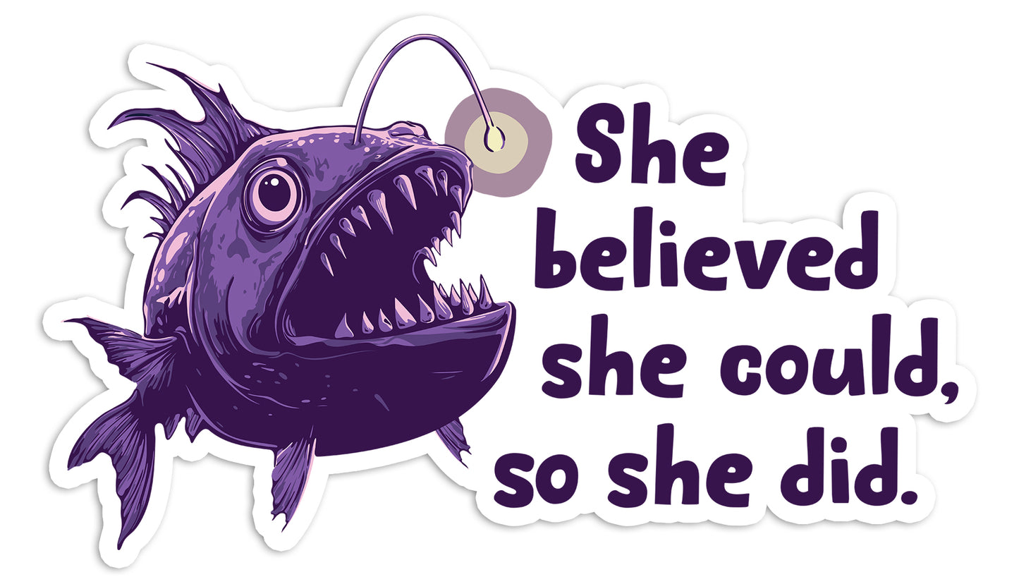 Deep Sea Anglerfish Funny Sticker 5 Pack - Waterproof Decal Stickers Feminist Motivational Angler Fish
