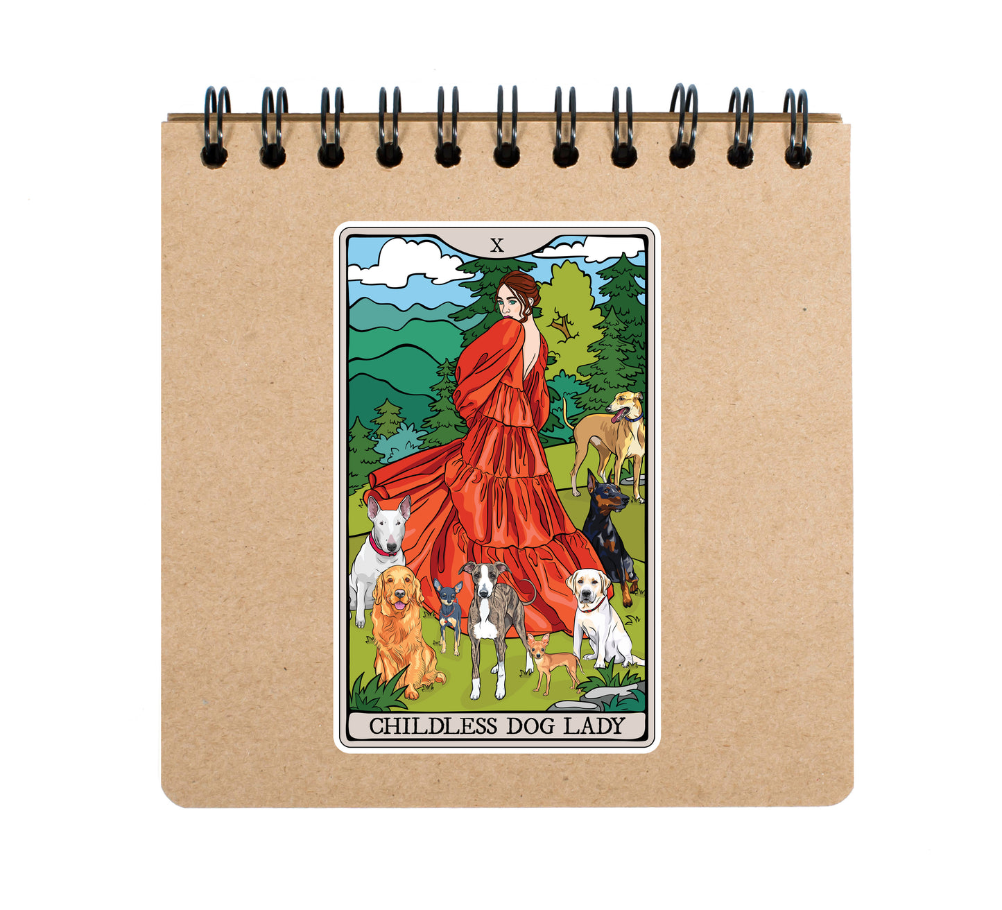 Childless Dog Lady Tarot Card Sticker - Waterproof, Fade-Resistant Decal Stickers Child-Free Woman and Dogs Design