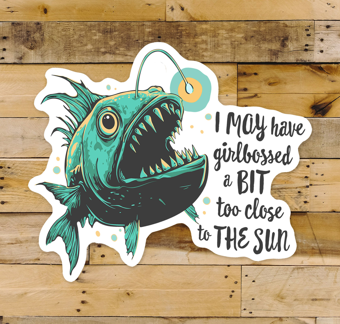 Deep Sea Anglerfish Funny Sticker 5 Pack - Waterproof Decal Stickers Feminist Motivational Angler Fish