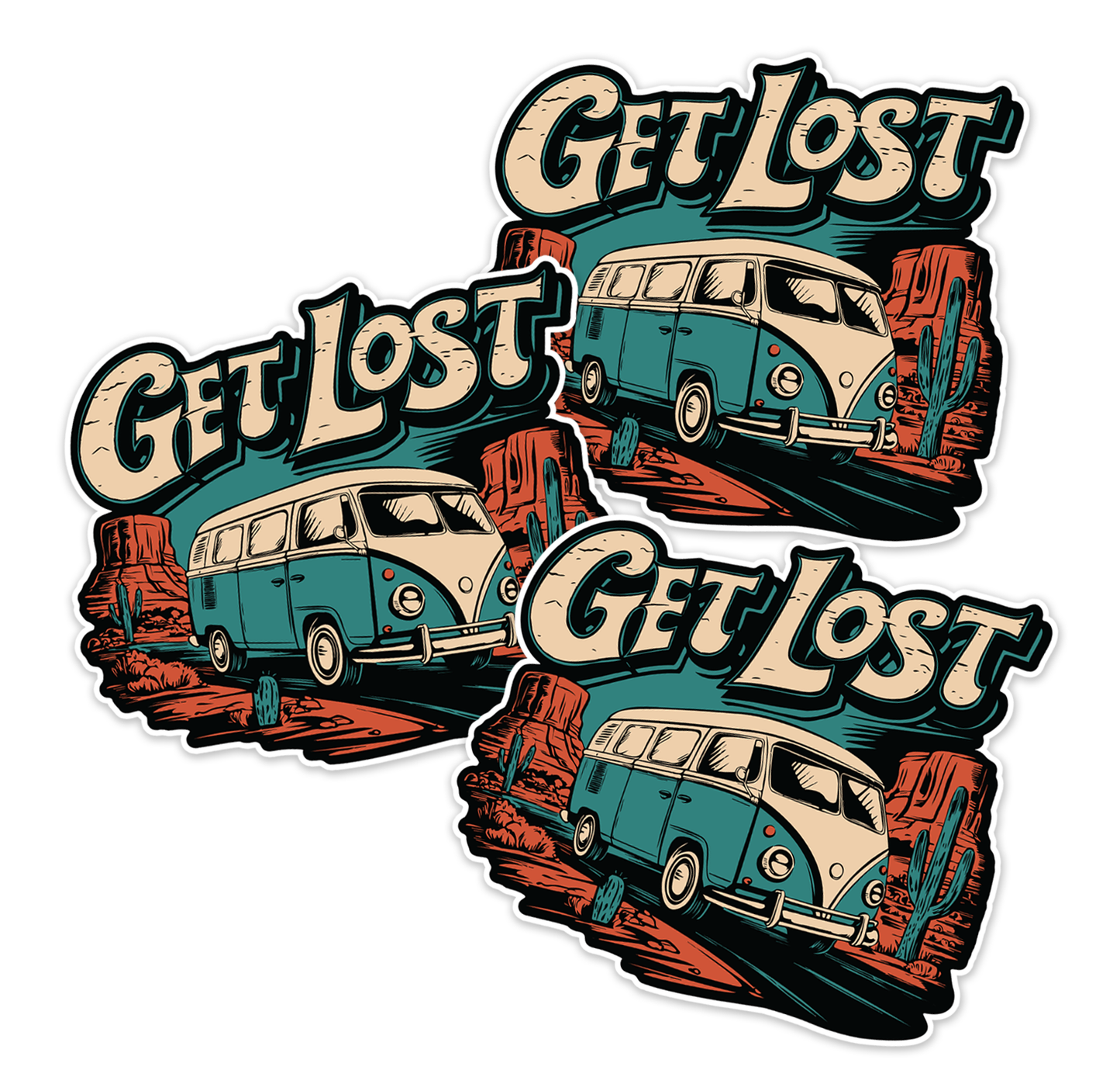 3.5" Get Lost Vanlife Roadtrip Sticker - Waterproof, Fade-Resistant Nomad Vintage Van Decal Stickers