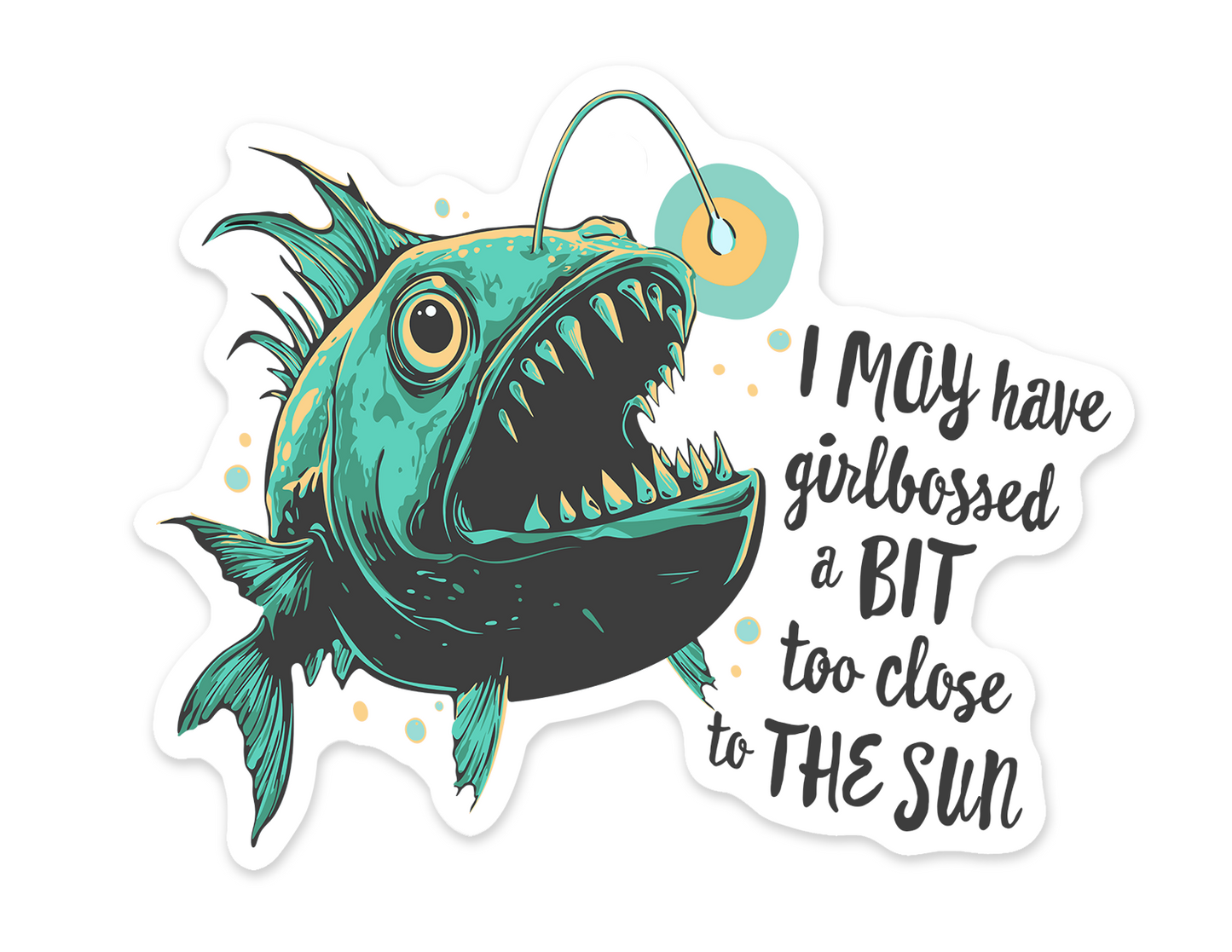 Deep Sea Anglerfish Funny Sticker 5 Pack - Waterproof Decal Stickers Feminist Motivational Angler Fish