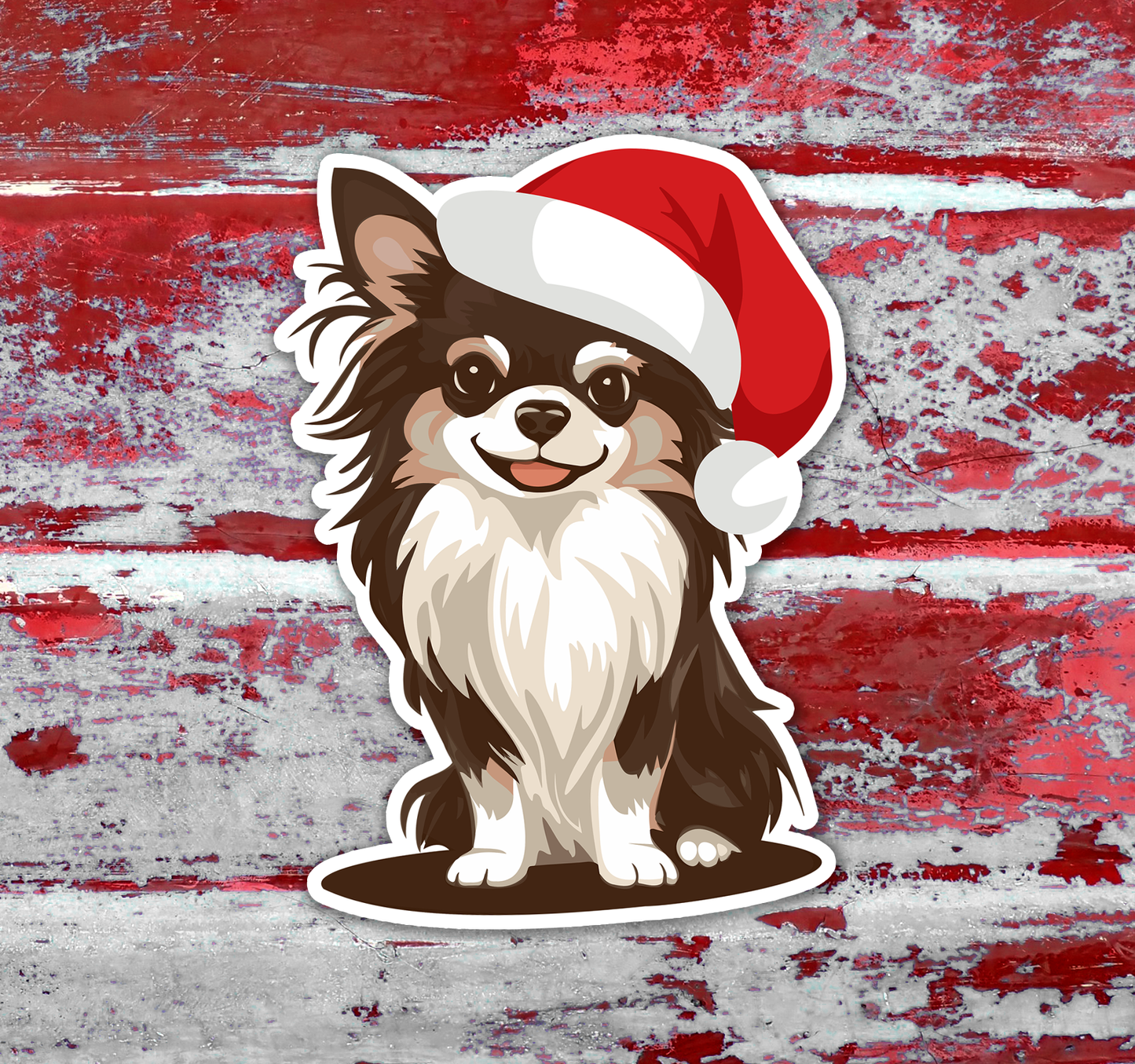 Christmas Long Haired Chihuahua Sticker - Santa Chihuahuas Dog Holiday Decal Stickers