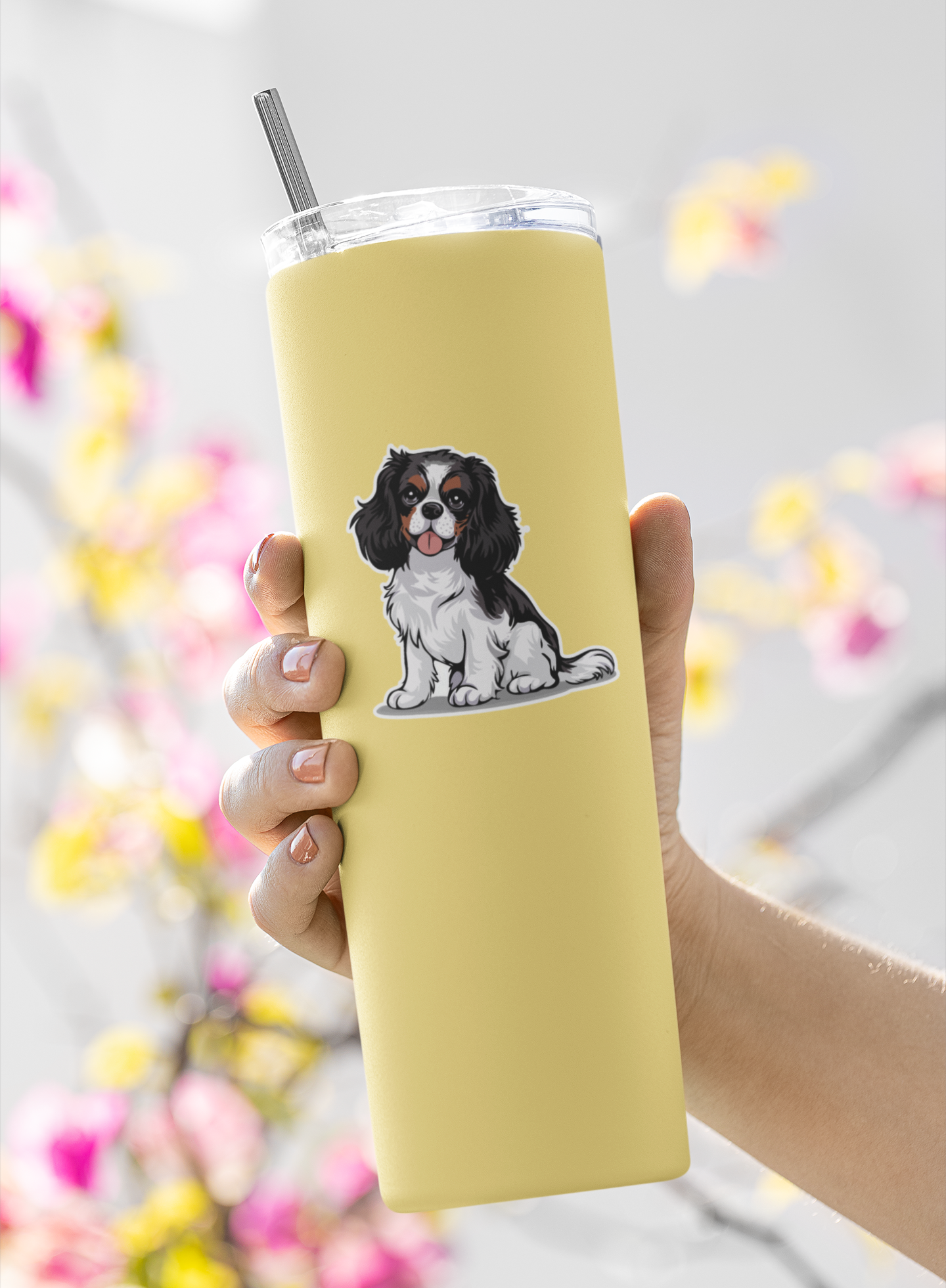3.5" Tricolor Cavalier King Charles Spaniel Dog Sticker - Black, Brown, & White Cavaliers Puppy Dogs Vinyl Decal Stickers Waterproof Decals