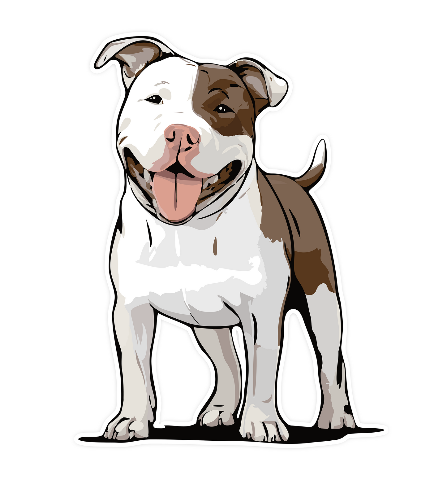 Pit Bull Terrier Dog Sticker - 3" Pitbull Vinyl Decal Stickers White & Brown Puppy Dogs Design Waterproof Cute Pittie Pup Pet Decals