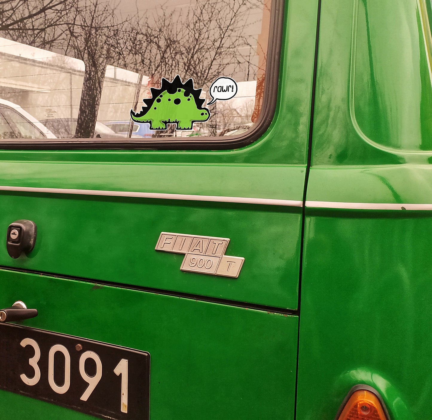 Rawr! Dino Dinosaur Sticker - Waterproof, Fade-Resistant Stegosaurus Green Dinosaurs Decal Stickers