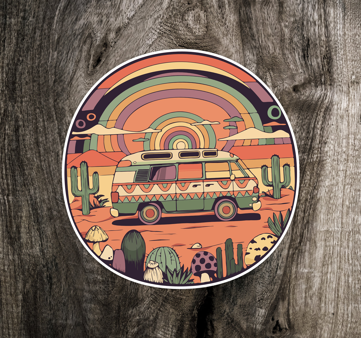 3.5" Roadtrippin' In The Desert Sticker - Vanlife Retro Van Travel Psychedelic Trippy Nomad Decal Stickers