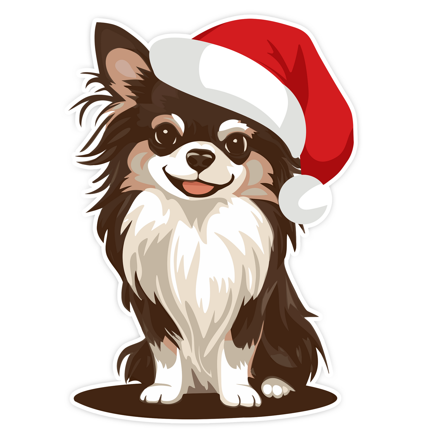 Christmas Long Haired Chihuahua Sticker - Santa Chihuahuas Dog Holiday Decal Stickers