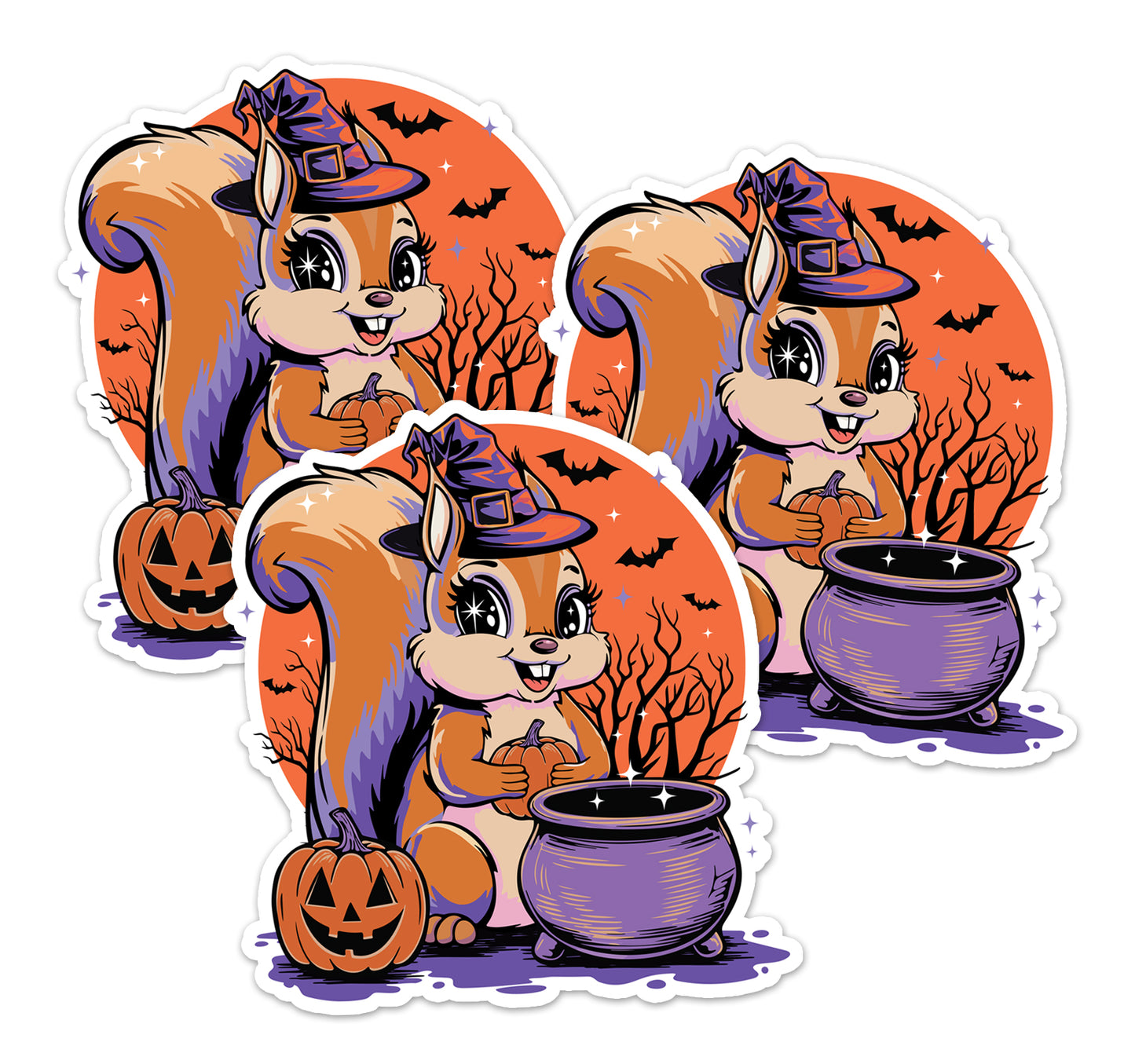 3" Witchy Squirrel Sticker - Waterproof, Fade-Resistant Decal Stickers Spooky Halloween Witch Squirrels