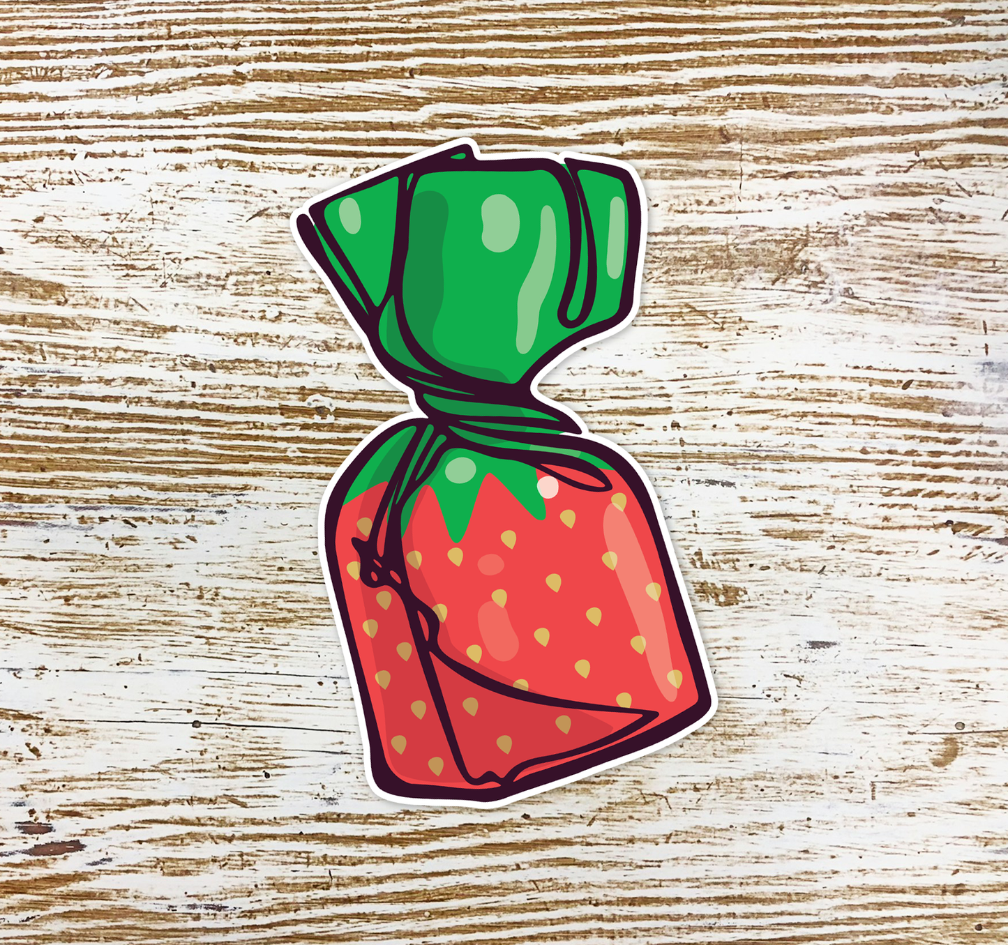 2" Strawberry Hard Candy Stickers, Retro Candy Strawberries Vinyl Decal Sticker, Nostalgic Candies Waterproof Outdoor Decals