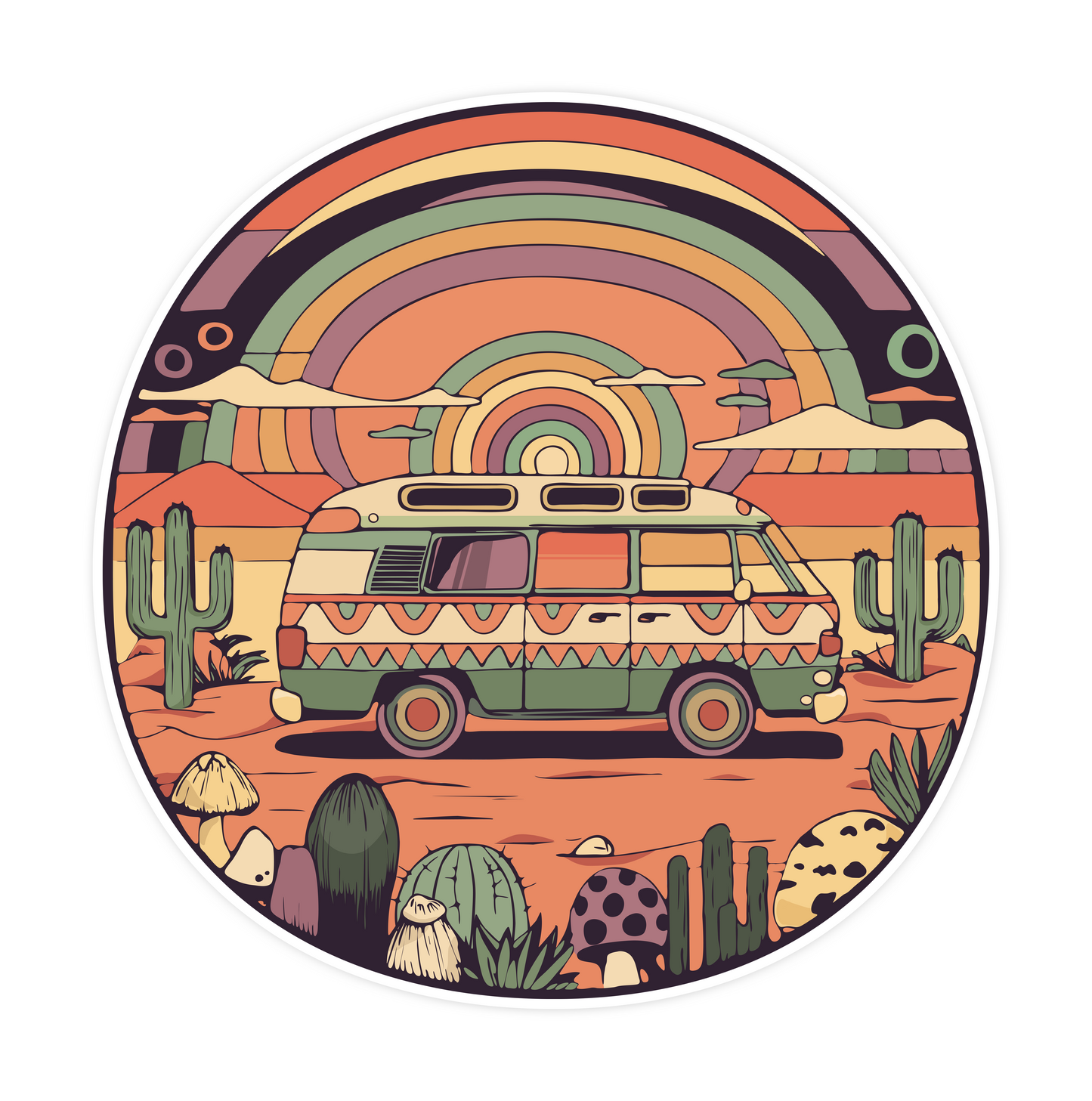 Roadtrippin' In The Desert Sticker - Vanlife Retro Van Travel Psychedelic Trippy Nomad Decal Stickers