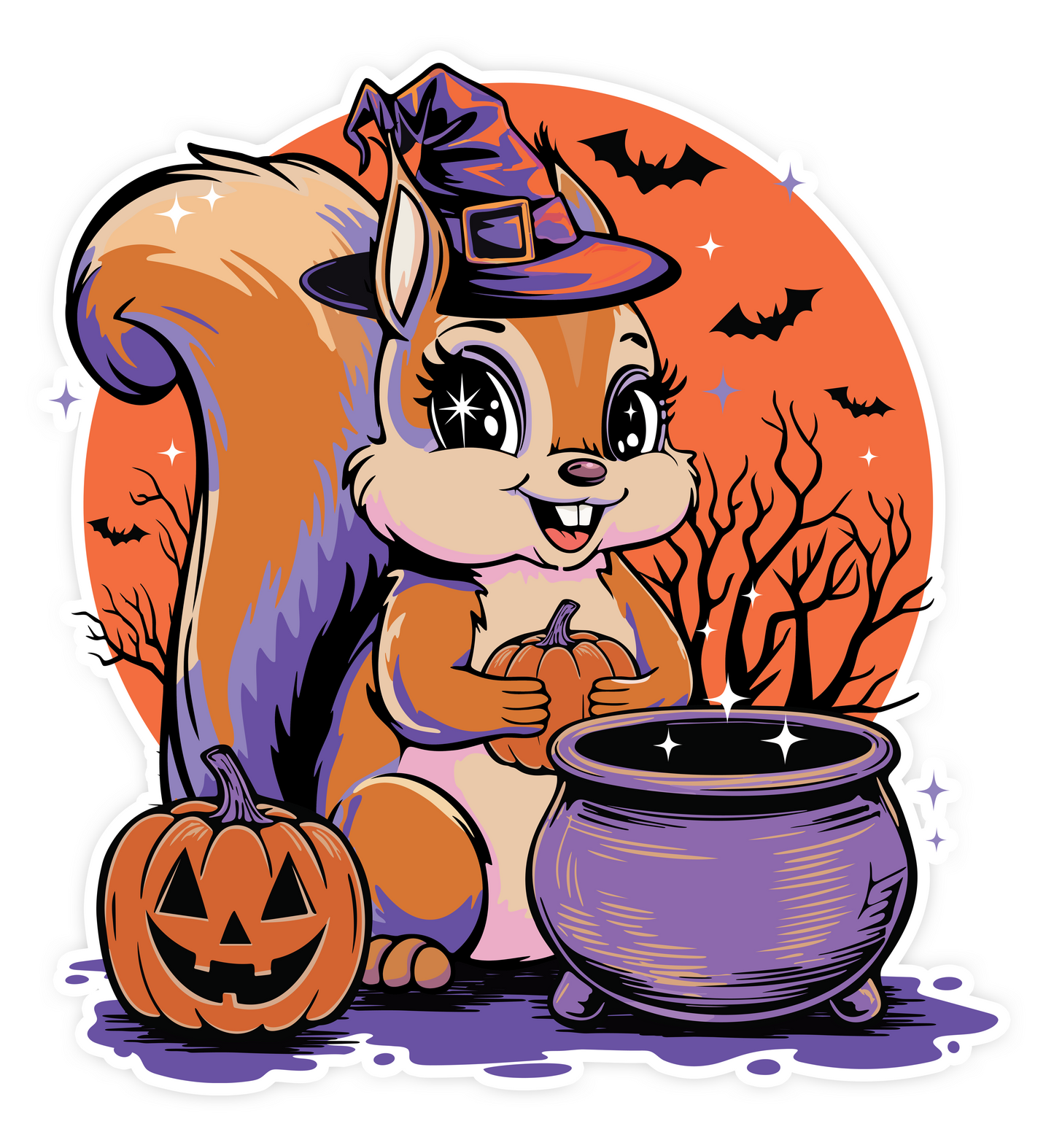 2" Witchy Squirrel Stickers Bundle Packs - Waterproof, Fade-Resistant Decal Stickers Spooky Halloween Witch Squirrels
