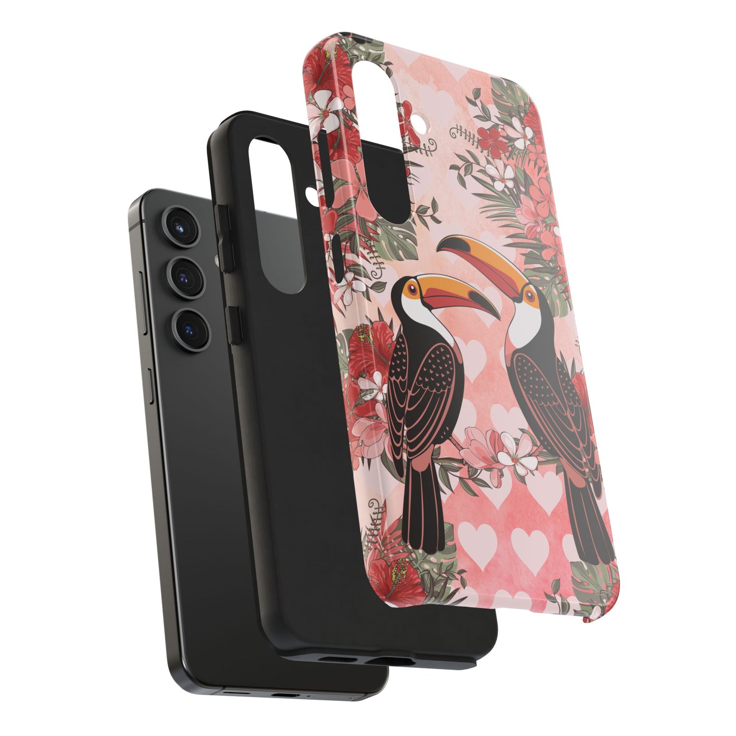 Toucan Tropical Love Birds Phone Case | Tropic Toucans Floral Hearts Art Cell Phone Cases