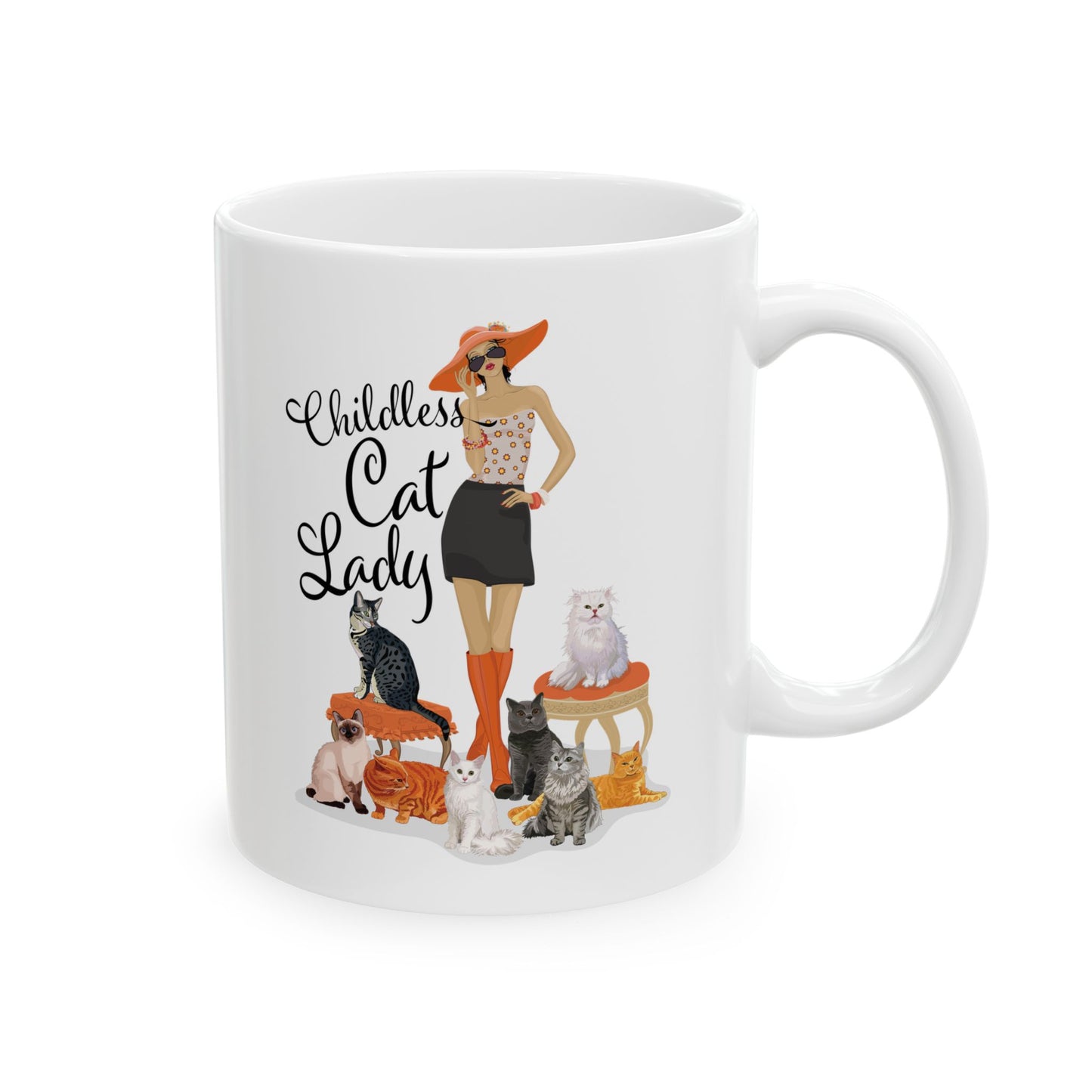 Childless Cat Lady Ceramic Mug, (11oz, 15oz) Crazy Cat Ladies Cat Mom Coffee Mugs for Cat Kitten Owners
