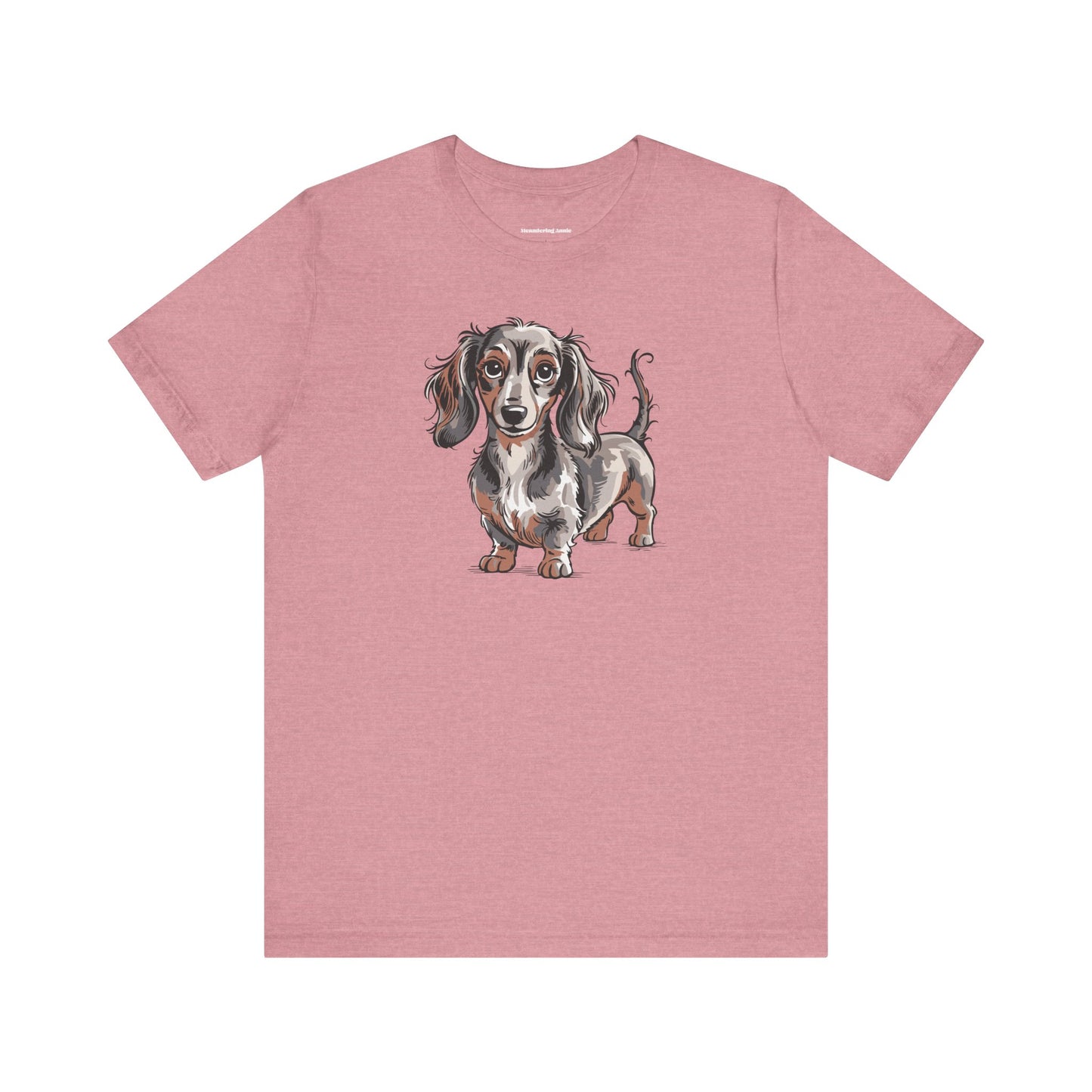Long Haired Dachshund Dog Illustration T-shirt | Cute Wiener Dogs Tee, 100% Cotton Short Sleeve Shirts