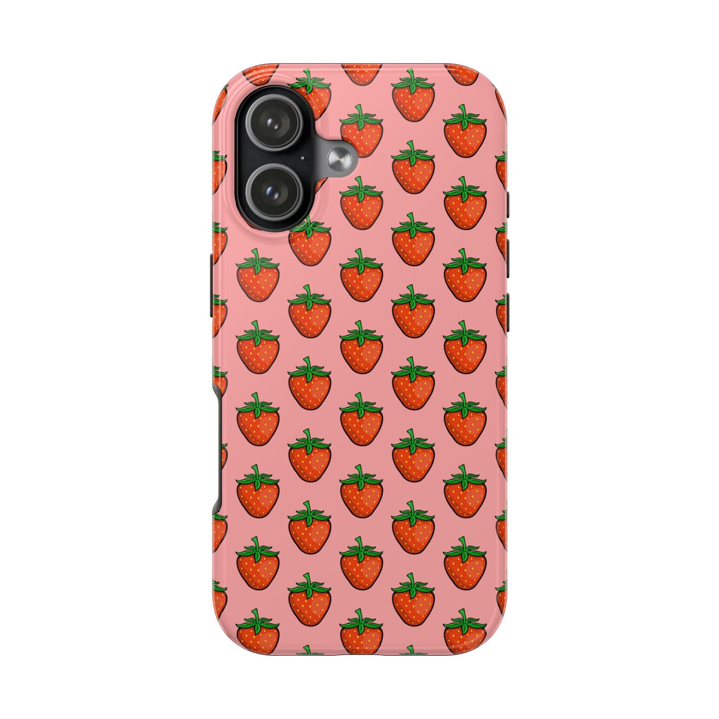 Strawberry Pattern Tough Phone Case, Cute Pink Berry Fruit Strawberries Design Cell Phone Cases