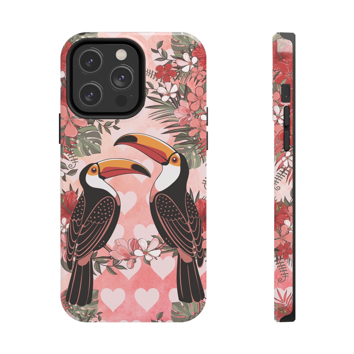 Toucan Tropical Love Birds Phone Case | Tropic Toucans Floral Hearts Art Cell Phone Cases