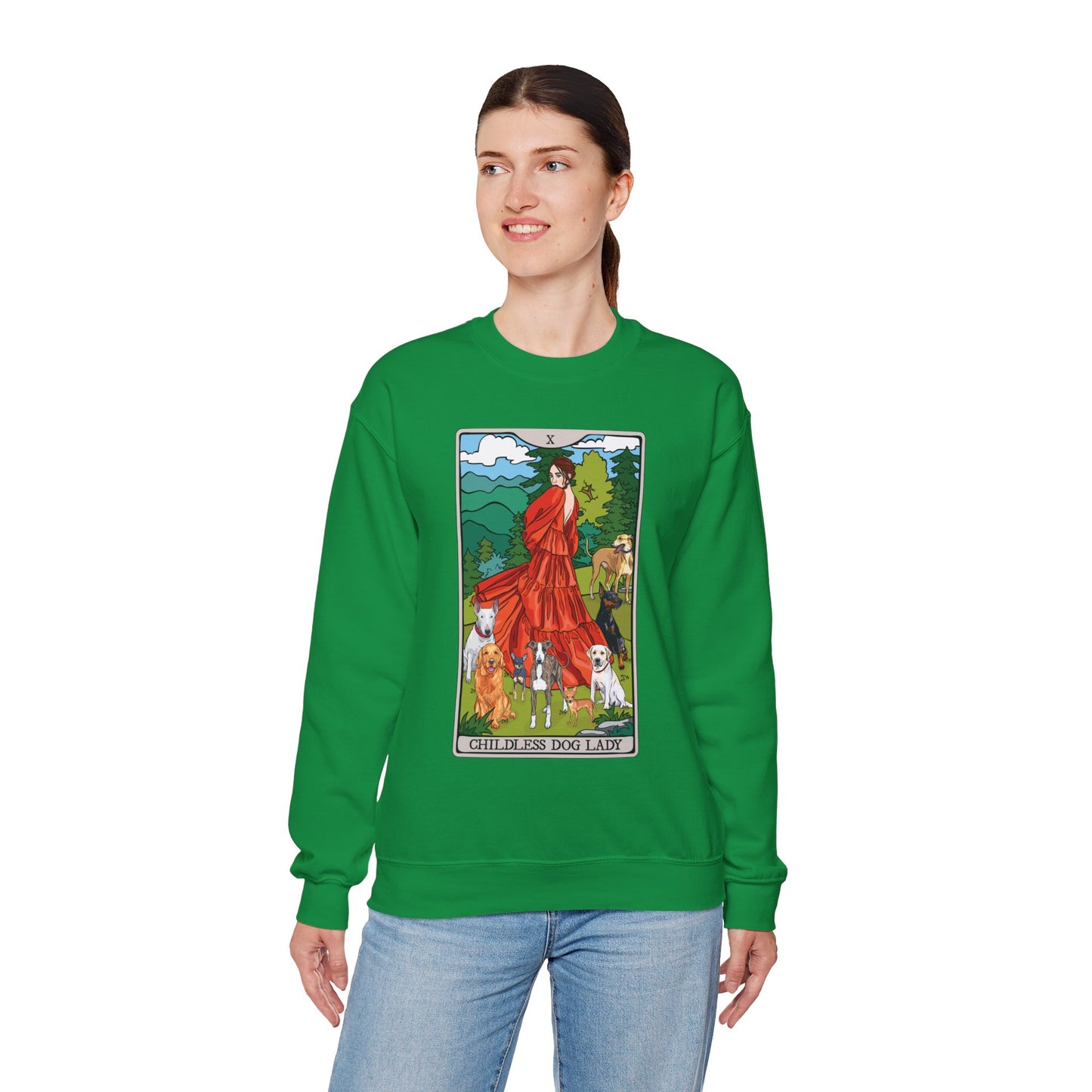 Childless Dog Lady Tarot Card Sweatshirt, Childless Women's Crewneck Sweater, Witchy Dog Lover Long Sleeve Shirt