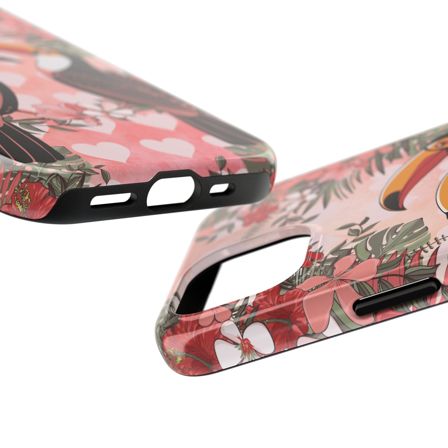 Toucan Tropical Love Birds Phone Case | Tropic Toucans Floral Hearts Art Cell Phone Cases