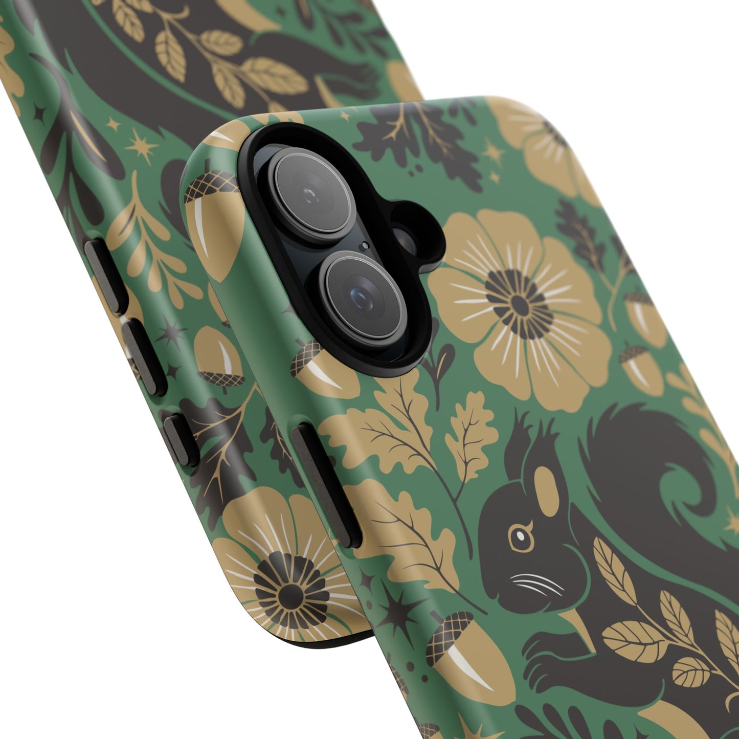 Green Squirrel Floral Pattern Cell Phone Case | Botanical Folk Art Acorn Leaves Design, Iphone Google Pixel Samsung Cases Matte Finish