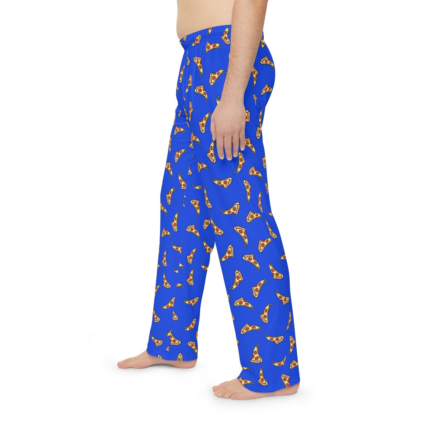 Pepperoni Pizza Slice Pattern Pajama Pants, Blue Cheese Pizzas Design PJ Bottoms, Loungewear Sleepwear, Fun Novelty Cheesy Pizza Slices