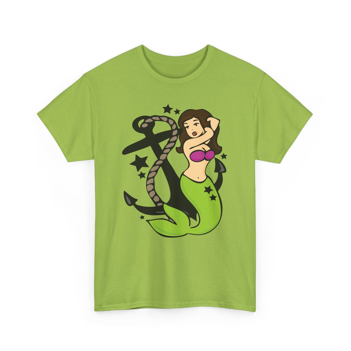 Mermaid Pinup Tattoo T-shirt Unisex Heavy Cotton Tee Womens Mens Nautical Anchor Mermaid Shirt