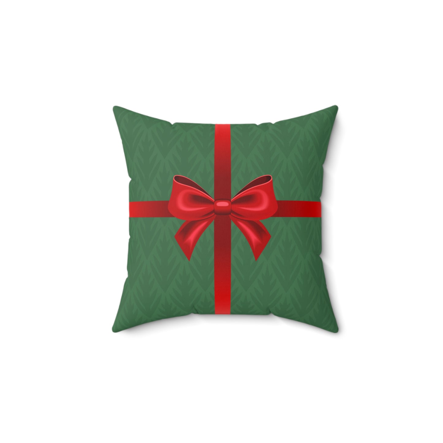 Holiday Gift Throw Pillow, Red Bow on Green Pattern Wrapped Present Pillows, Traditional Christmas Home Decor Xmas Decorations