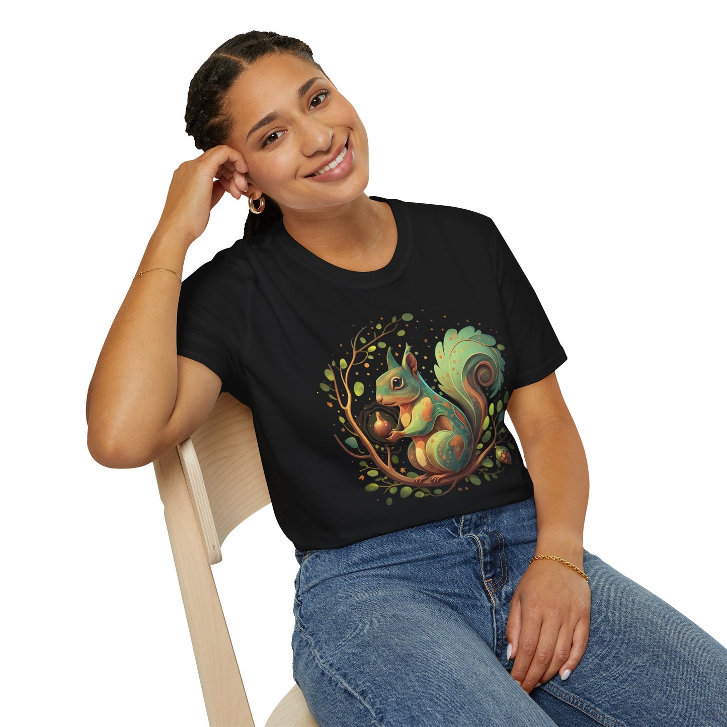 Magical Forest Squirrel Soft T-shirt Unisex Softstyle Tee Womens Mens Shirts