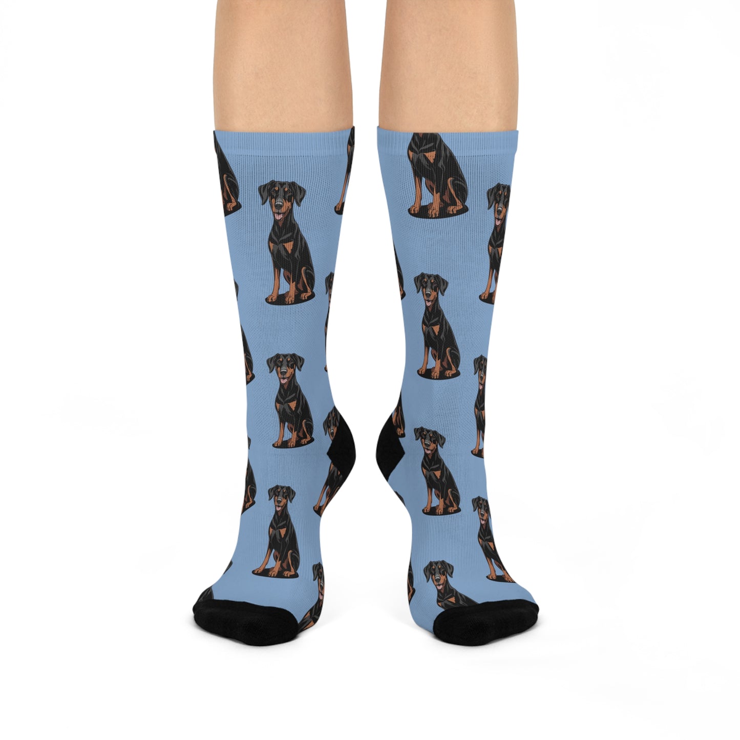 Doberman Pinscher Dogs Cushioned Crew Socks: Cute Novelty Cozy Footwear, Fun Pet Dobermans Socks, Dog Owner Accessories