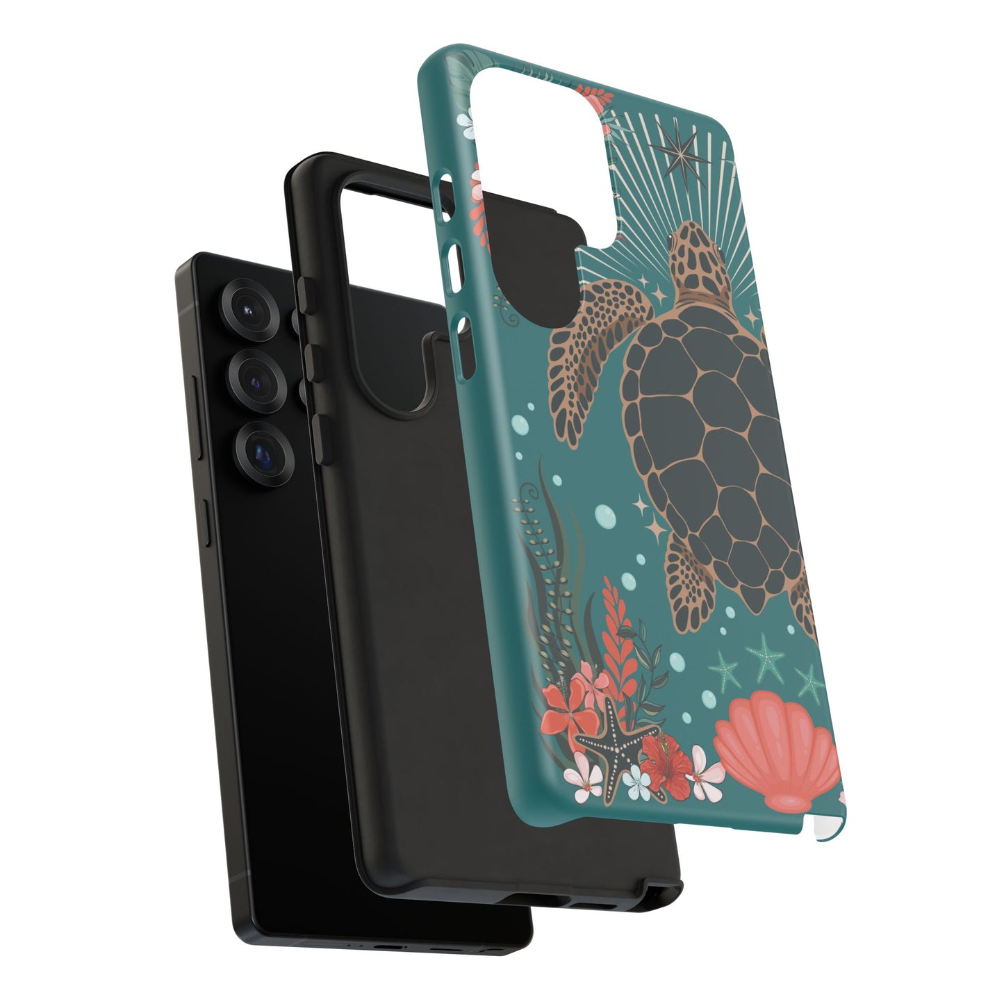 Sea Turtle Illustration Phone Case | Ocean Turtles Coral Floral Pattern Cell Phone Cases - Iphone, Google Pixel, Samsung - Matte Finish
