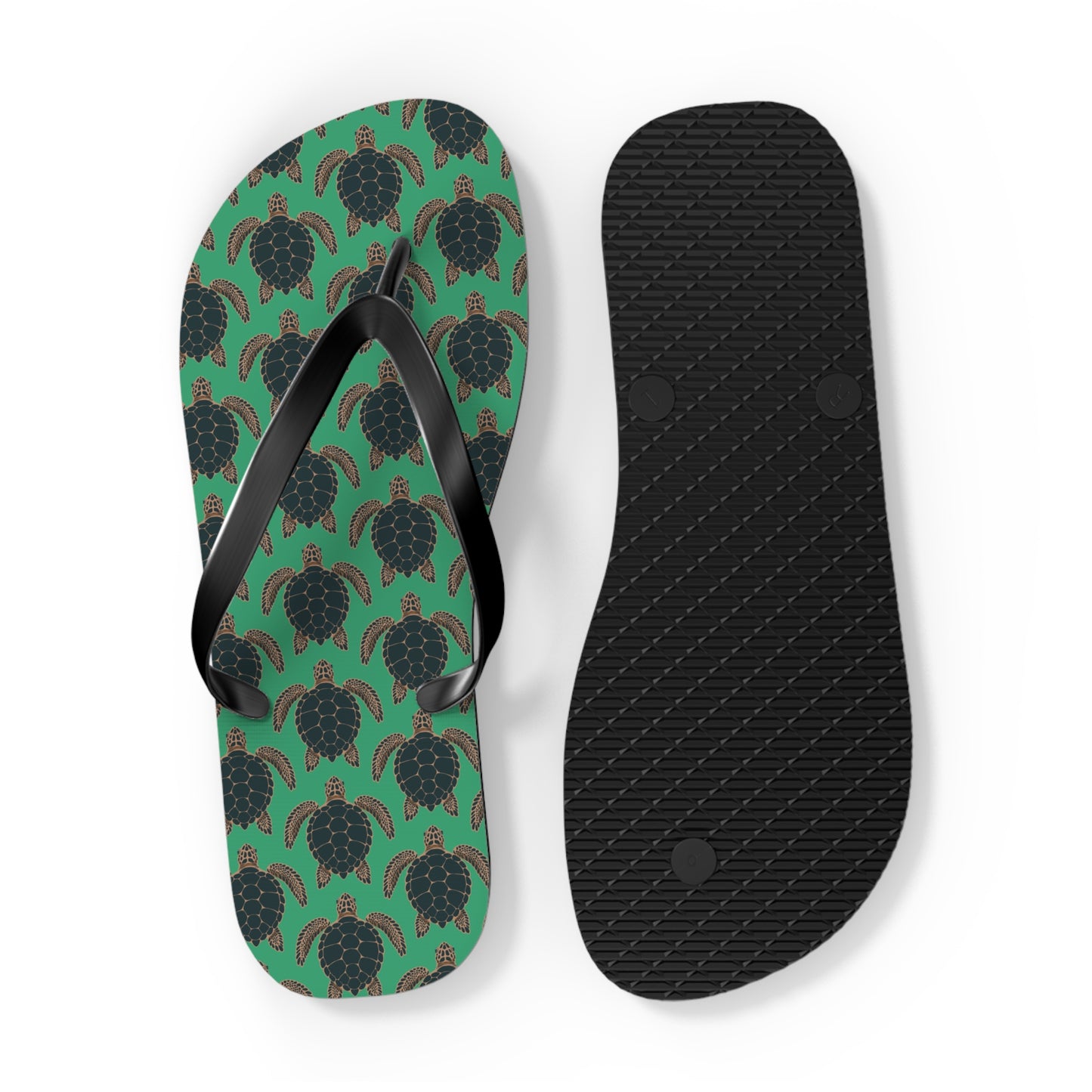 Sea Turtle Pattern Flip Flops | Tropical Green Turtles Beach Sandals, Summer Vacation Pool Attire Ocean Wildlife Nature Pattern