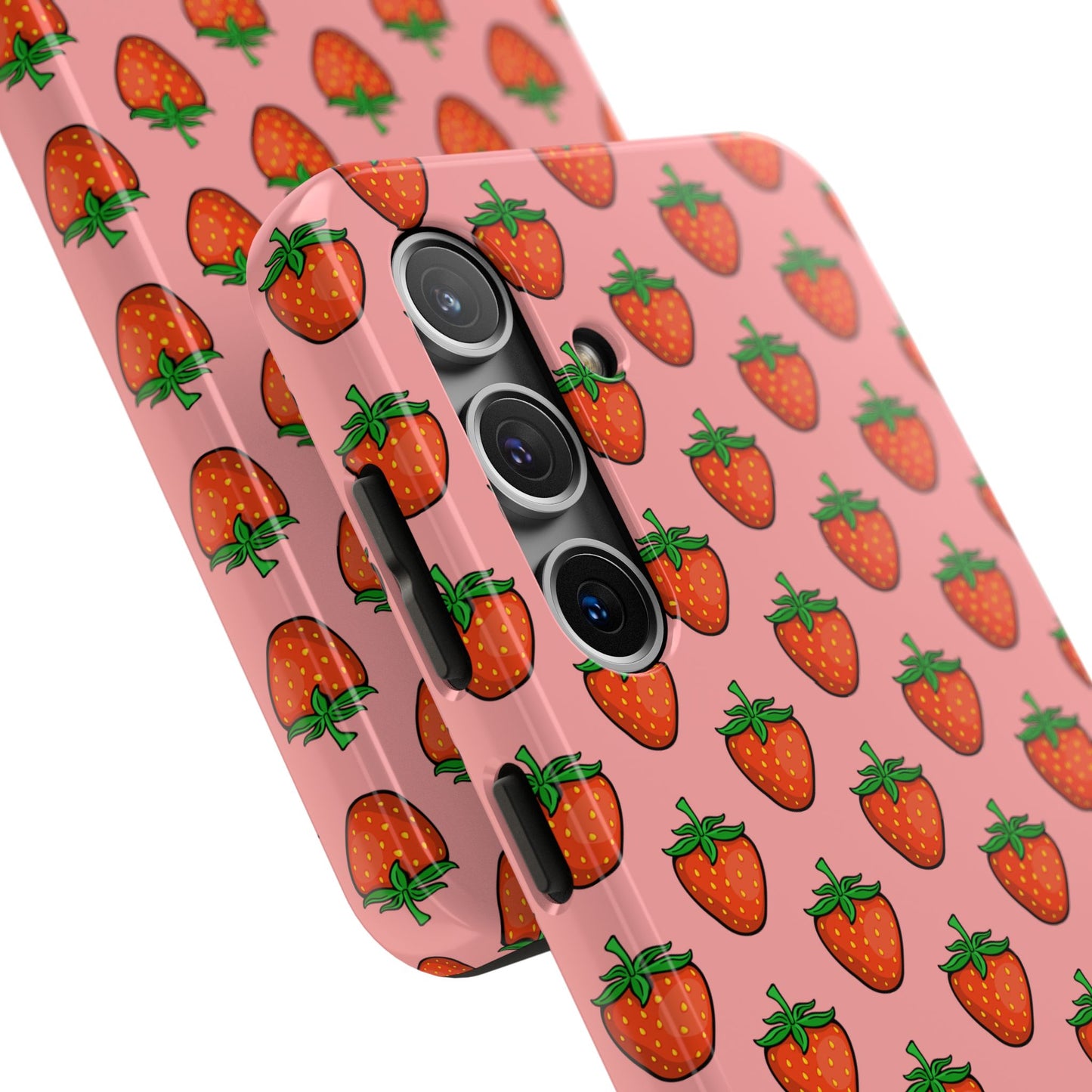 Strawberry Pattern Tough Phone Case, Cute Pink Berry Fruit Strawberries Design Cell Phone Cases