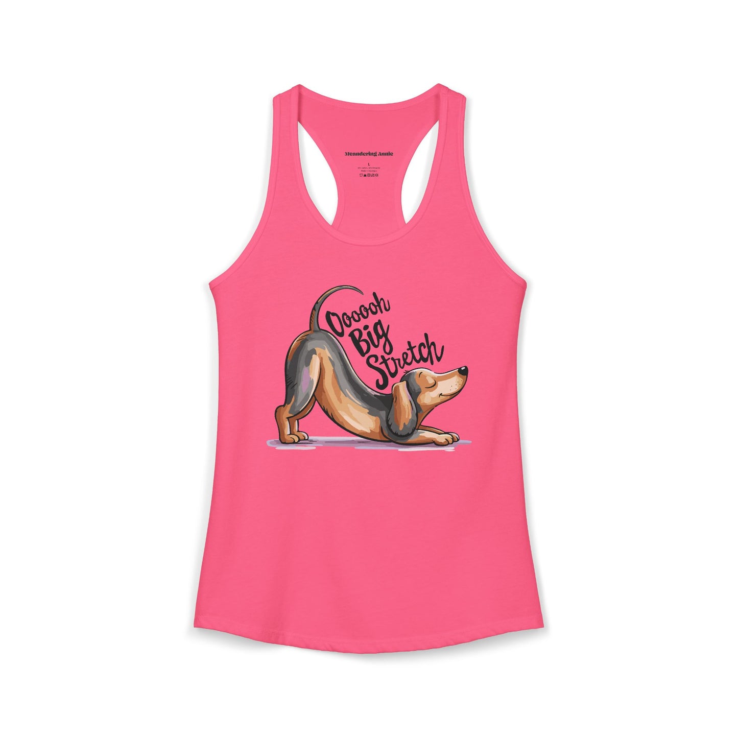 Dachshund Stretching Downward Dog "Ooooh Big Stretch" Women's Racerback Tank Top, Yoga Pup Wiener Dogs Funny Shirts