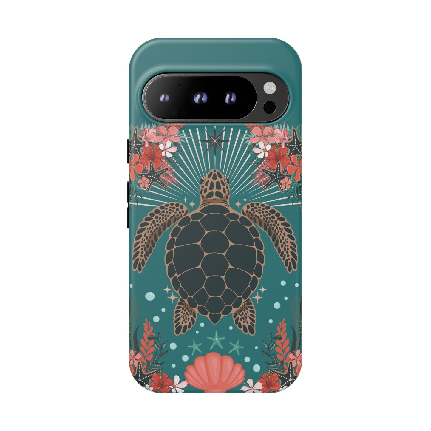 Sea Turtle Illustration Phone Case | Ocean Turtles Coral Floral Pattern Cell Phone Cases - Iphone, Google Pixel, Samsung - Matte Finish