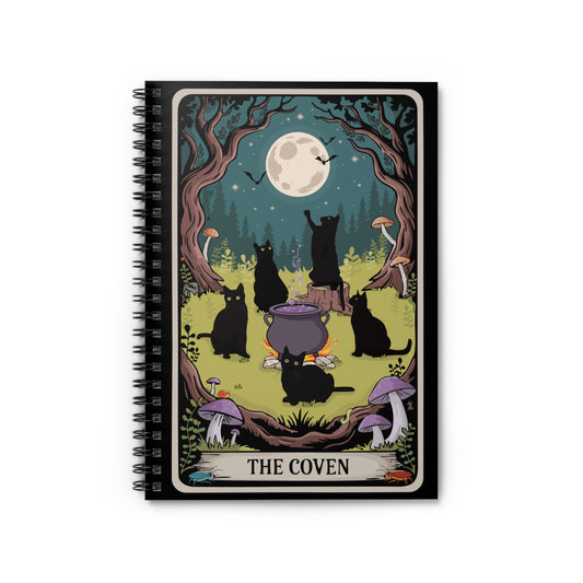 Mystical Black Cats Coven Tarot Card Notebook | 6"x8" Spiral Bound Lined Note Book, Witchcraft Journal, Halloween Cat Lover Gifts