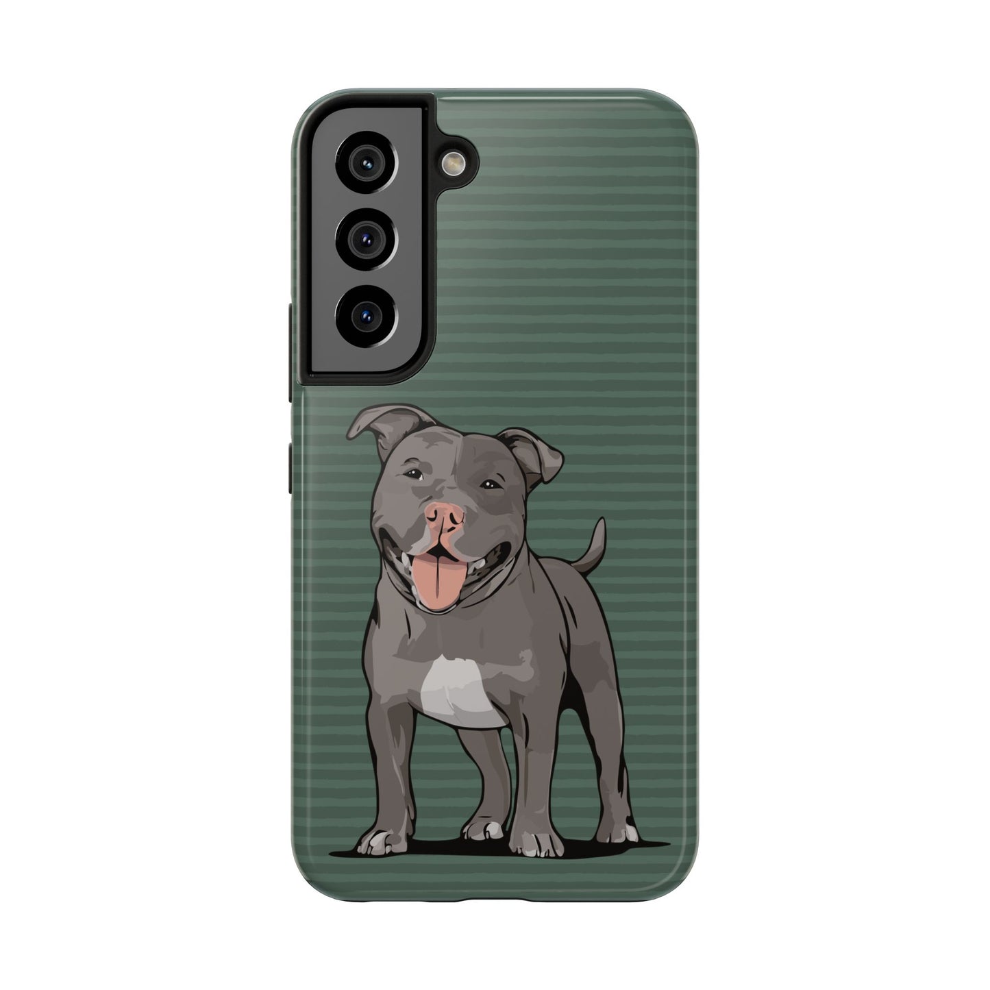 Gray Pit Bull Terrier Dog Phone Case, Tough Phone Cases Pet Pitbull Dogs Green Stripe Pattern