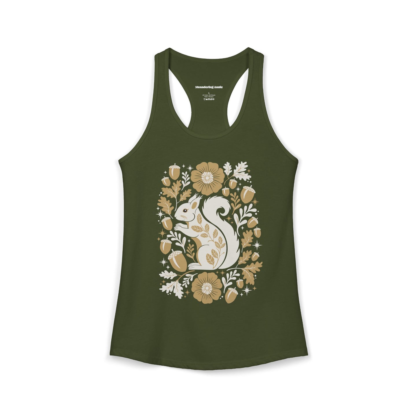 Woodland Squirrels with Acorns and Leaves Racerback Tank Top | Floral Squirrel Forest Animals Nature Sleeveless Shirt