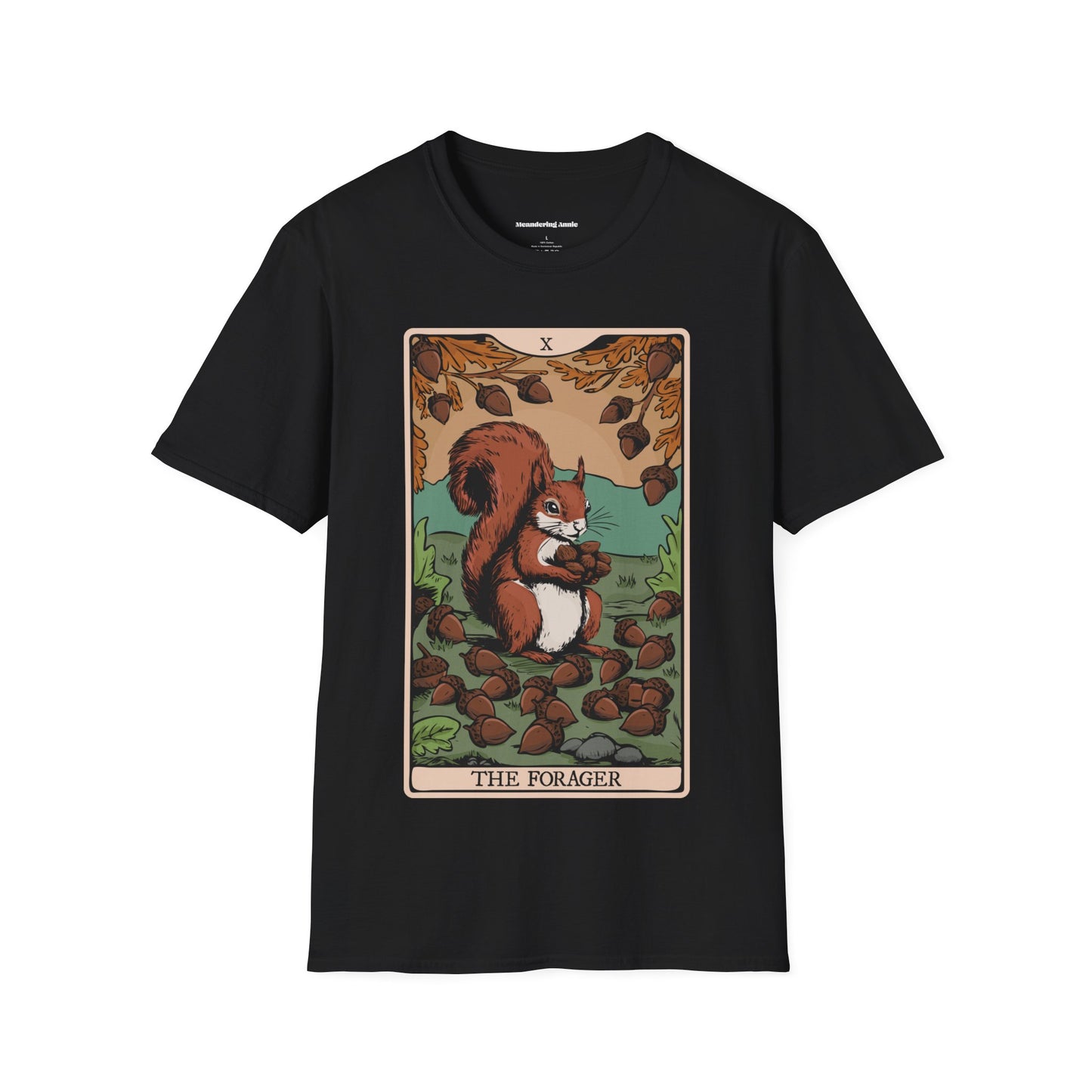 The Forager Squirrel Tarot Card T-shirt Softstyle Tee with Nut Foraging Squirrel Tarot Card Print