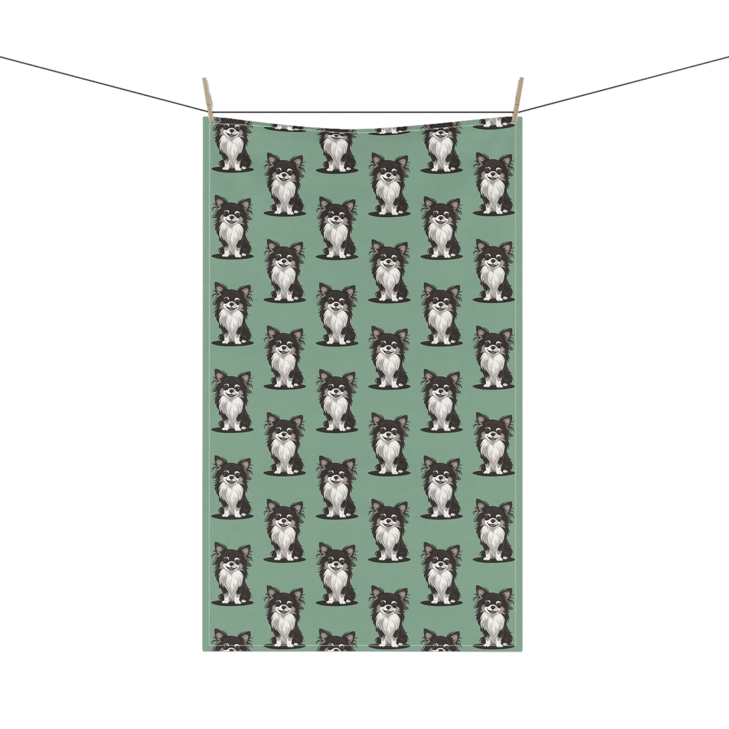 Green Long Haired Chihuahua Puppy Dog Tea Towel, Kitchen Hand Towels Decor Gifts, Sage Green Home Accessories