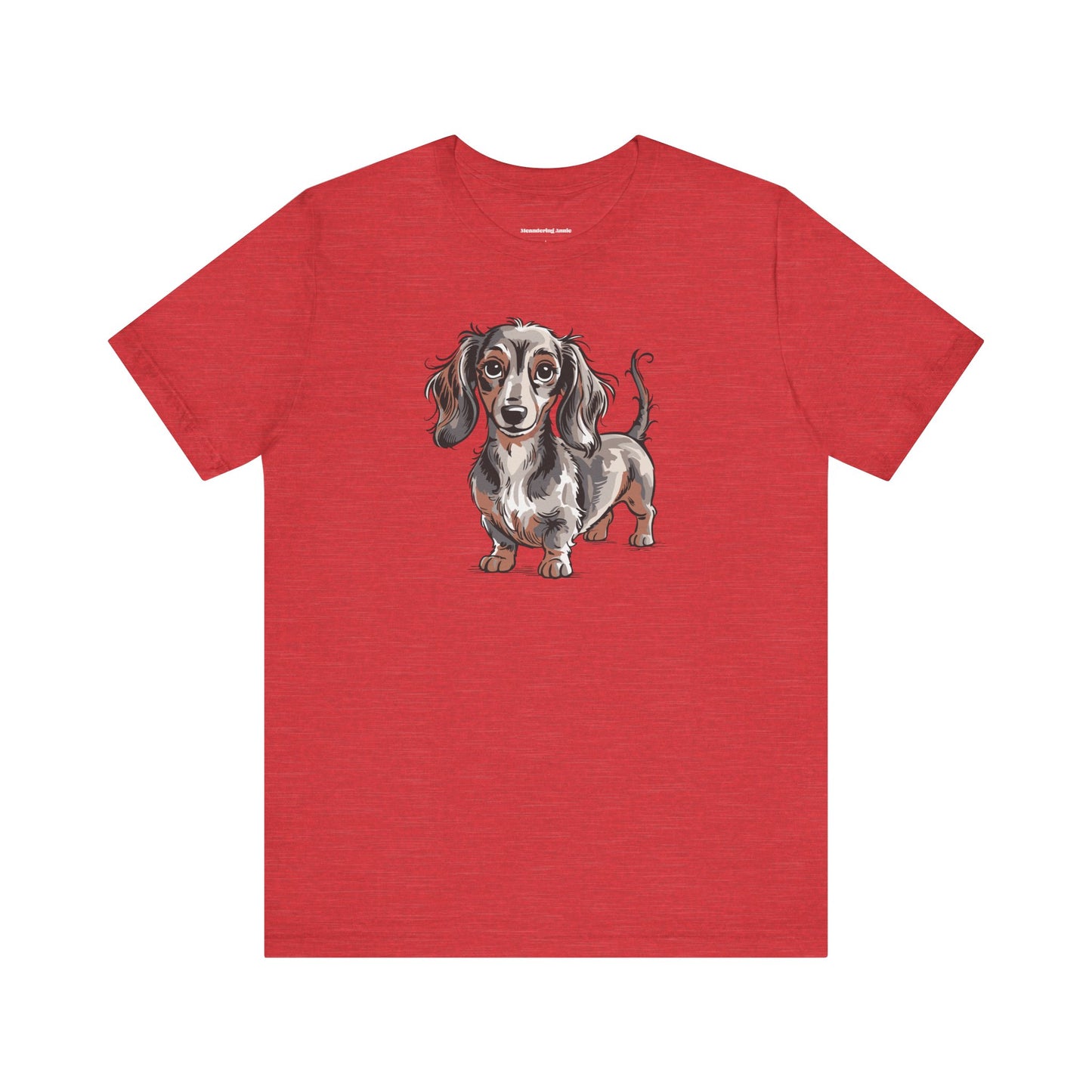 Long Haired Dachshund Dog Illustration T-shirt | Cute Wiener Dogs Tee, 100% Cotton Short Sleeve Shirts