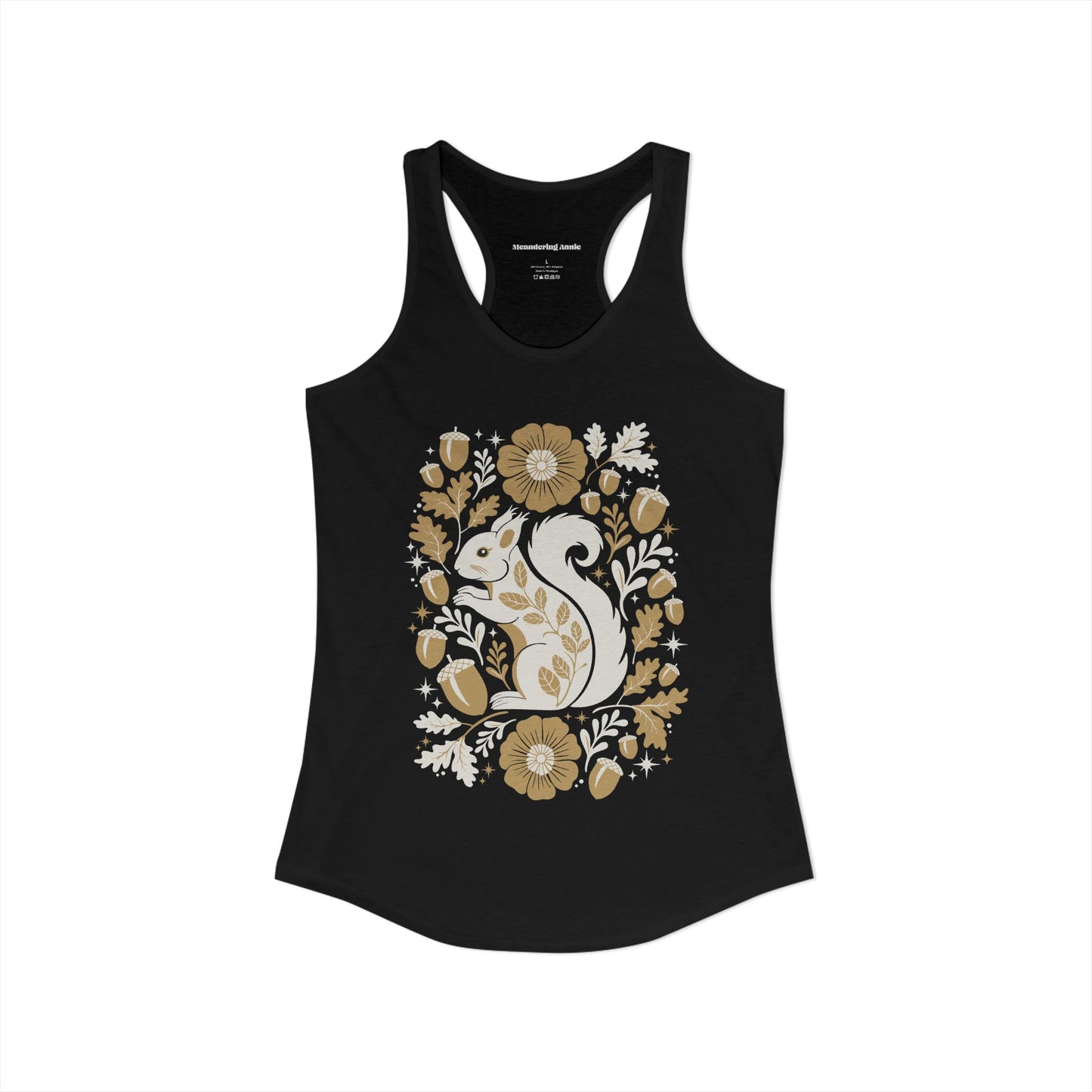 Woodland Squirrels with Acorns and Leaves Racerback Tank Top | Floral Squirrel Forest Animals Nature Sleeveless Shirt