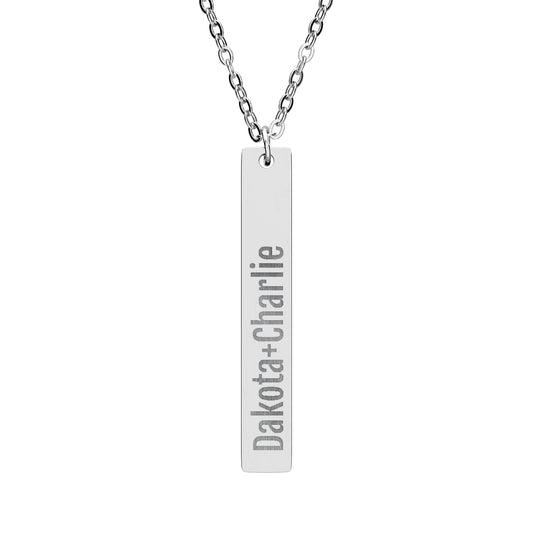 Personalized Vertical Bar Necklace, Custom Engraved Name Jewelry, Unique Gifts, Customizable Text Keepsake Necklaces