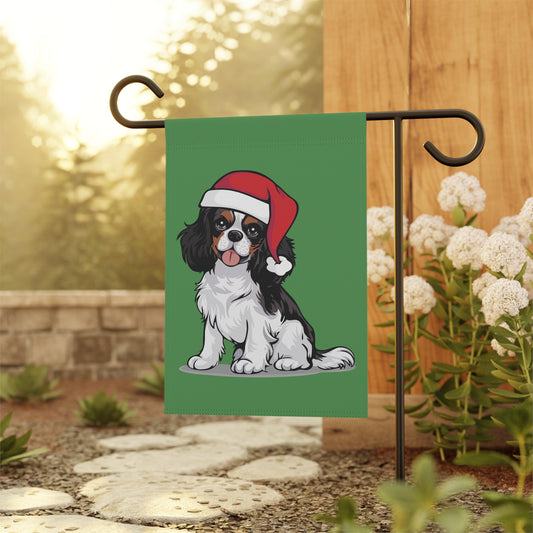 Tricolor Cavalier King Charles Spaniel Dog Christmas Garden Flag, Holiday Yard Decorations, Outdoor Xmas Decor