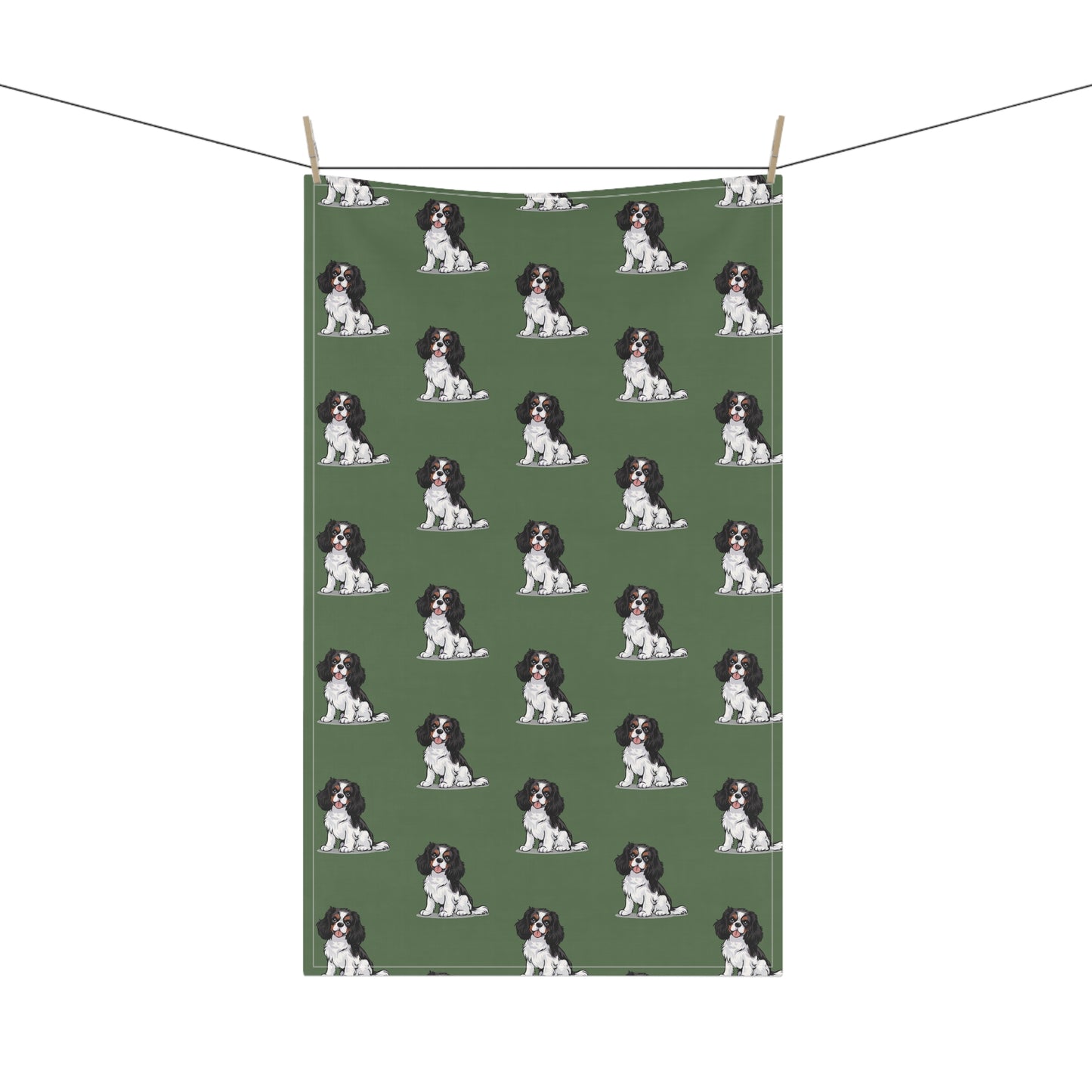 Green Cavalier King Charles Puppy Dog Tea Towel, Kitchen Hand Towels Decor Gifts, Home Accessories, Dogs Owner Gift