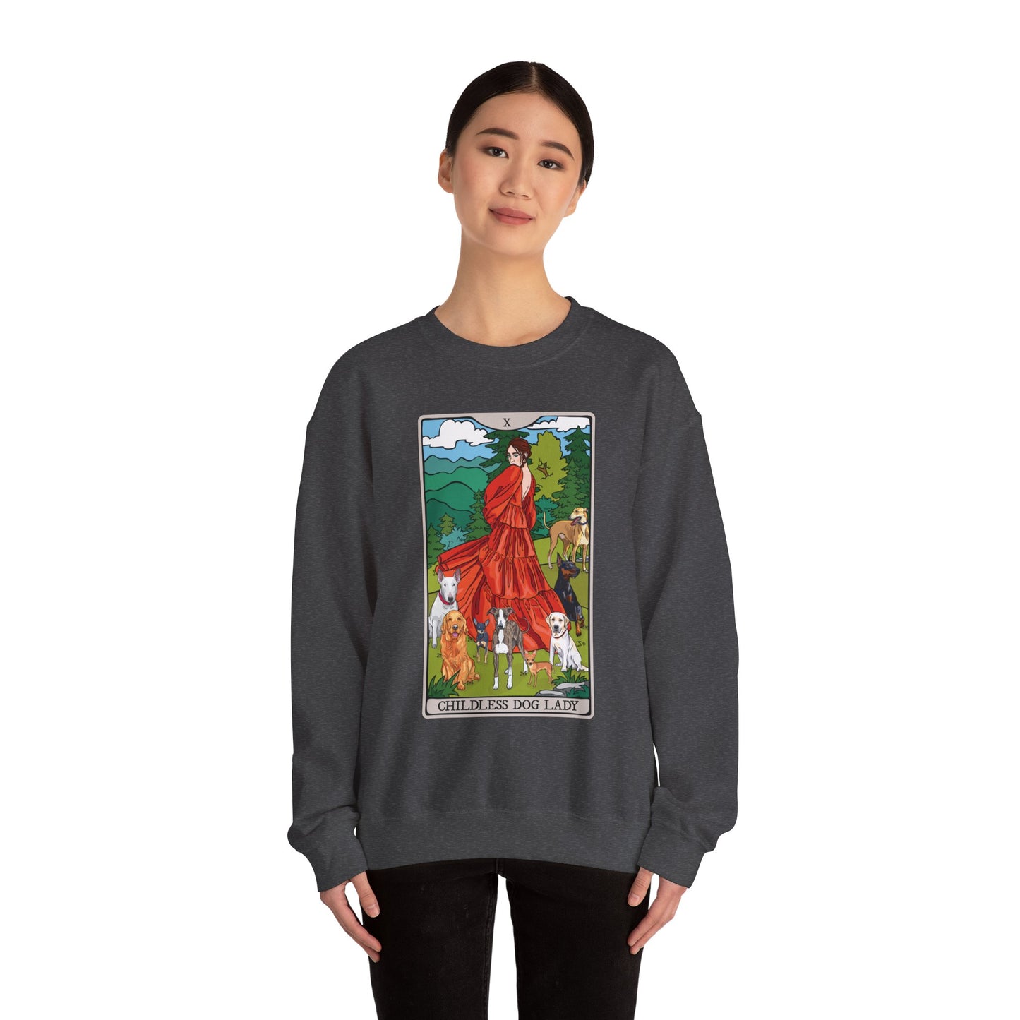 Childless Dog Lady Tarot Card Sweatshirt, Childless Women's Crewneck Sweater, Witchy Dog Lover Long Sleeve Shirt