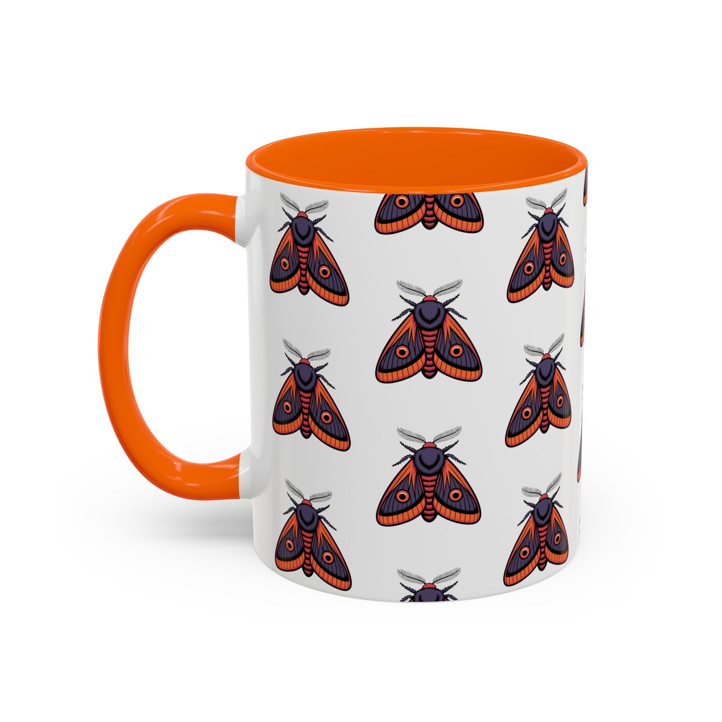 Moth Pattern Mug | 11oz Orange & Purple Insects Moths Ceramic Coffee Mugs, Bugs Nature Tea Cups Drinkware