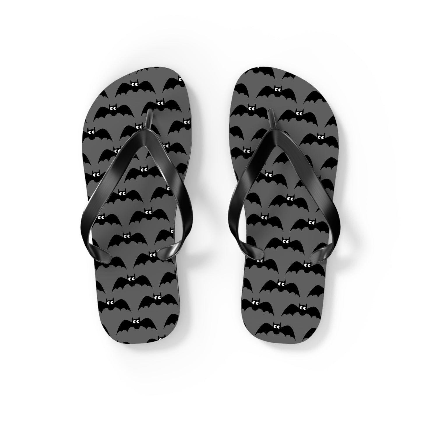 Bat Pattern Flip Flops | Black & Gray Goth Halloween Bats Print Sandals, Gothic Beach Pool Summer Footwear