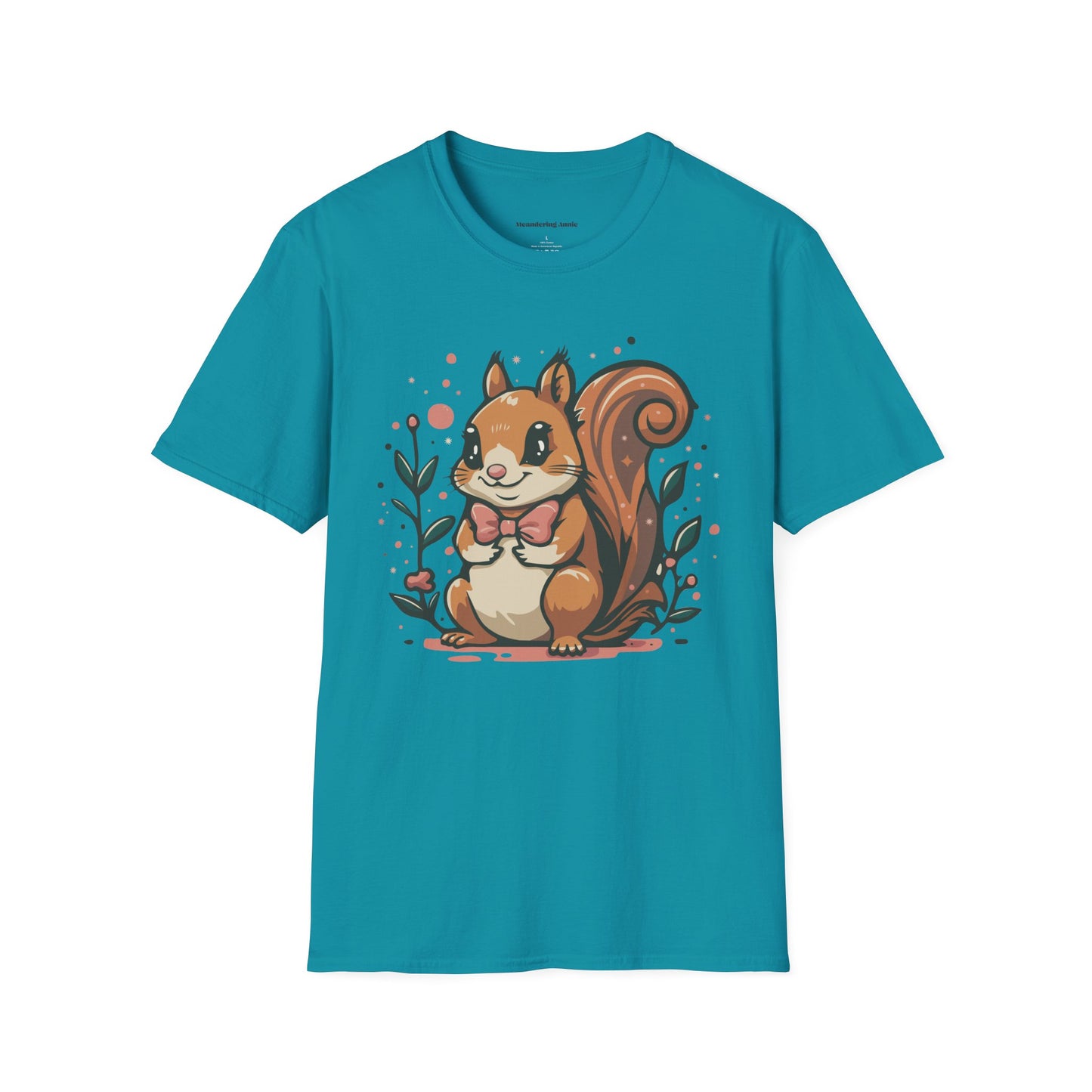 Woodland Squirrel Soft Style T-Shirt - Cute Squirrel with Bowtie and Flowers on Soft Unisex Tee