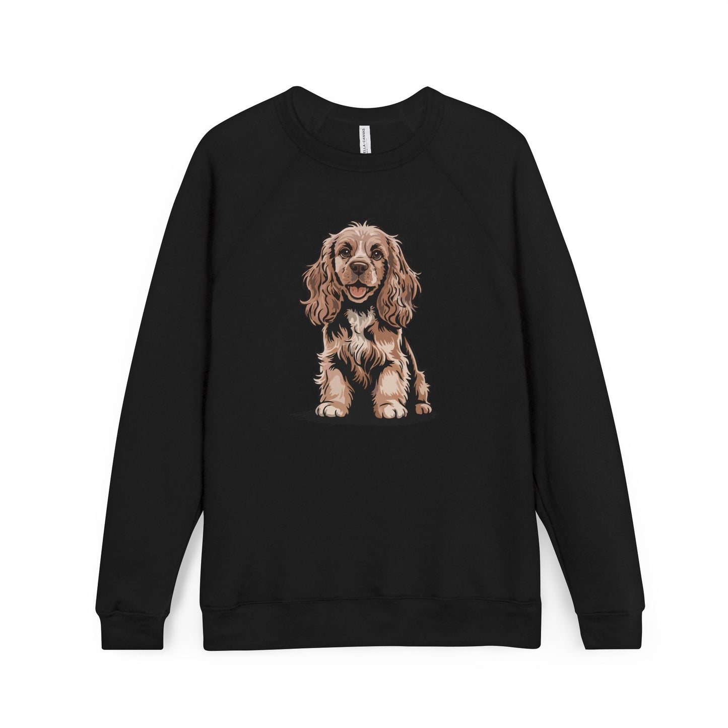 Cocker Spaniel Puppy Dog Sweatshirt | Cute Dogs Illustration Long Sleeve Raglan Fleece Sweatshirts, Pet Owner Apparel