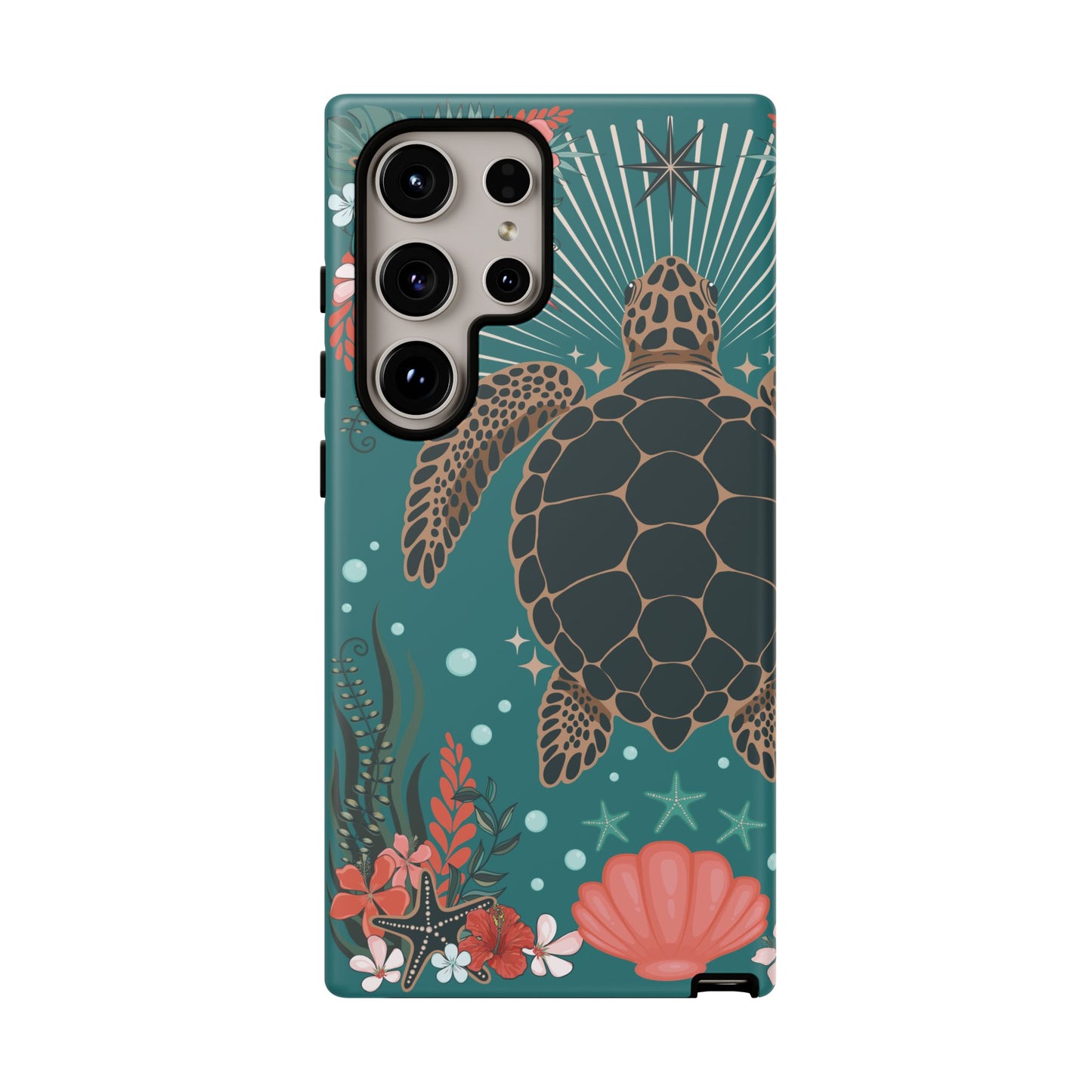 Sea Turtle Illustration Phone Case | Ocean Turtles Coral Floral Pattern Cell Phone Cases - Iphone, Google Pixel, Samsung - Matte Finish