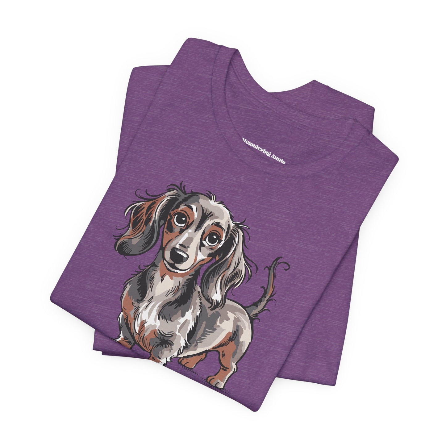 Long Haired Dachshund Dog Illustration T-shirt | Cute Wiener Dogs Tee, 100% Cotton Short Sleeve Shirts